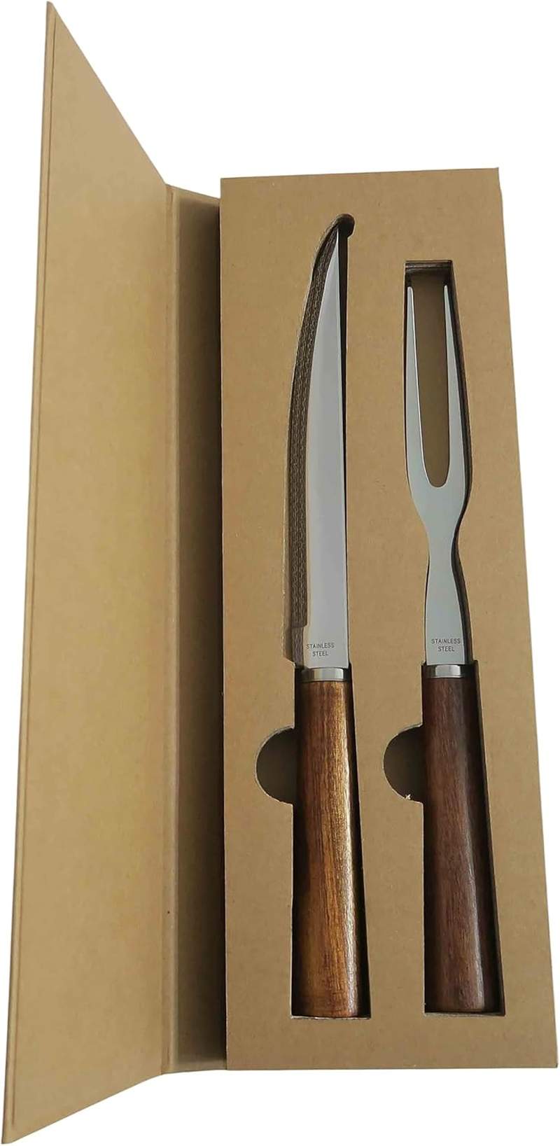 Carving Knife and Fork Set 2-Piece &ndash; Stainless Steel Carving Set with Acacia Wood Handles &ndash; Premium Slicing Knife & Fork in Gift Box &ndash; Ideal for Roasts, Entertaining & Gifting