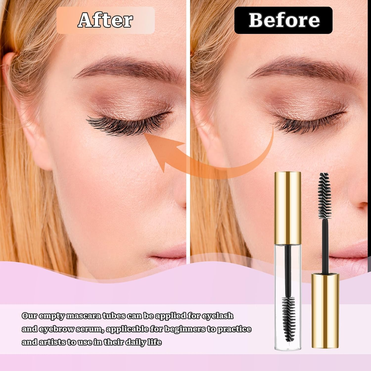 4 Pieces 10ML Empty Mascara Tube and Wand, Plastic Lip Gloss Containers Tubes Refillable Eyelash Serum Applicator Clear Eyelash Cream Dispensers Travel Castor Oil Cosmetic Containers Bottles image number 6