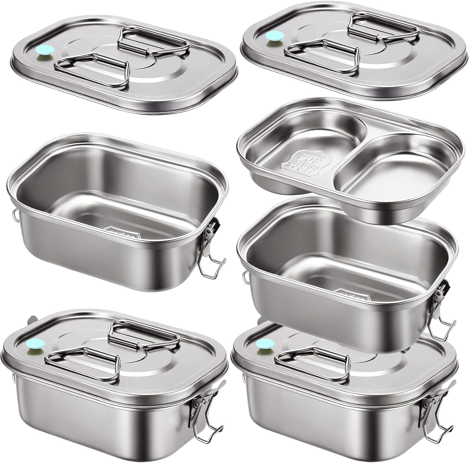 Romooa 2 Pieces Metal Bento Box for Adults Metal Lunch Box Stainless Steel Bento Containers Leakproof Dual Tiers Lunch Container with Airtight Valve Handle Dishwasher Safe(Medium) image number 4