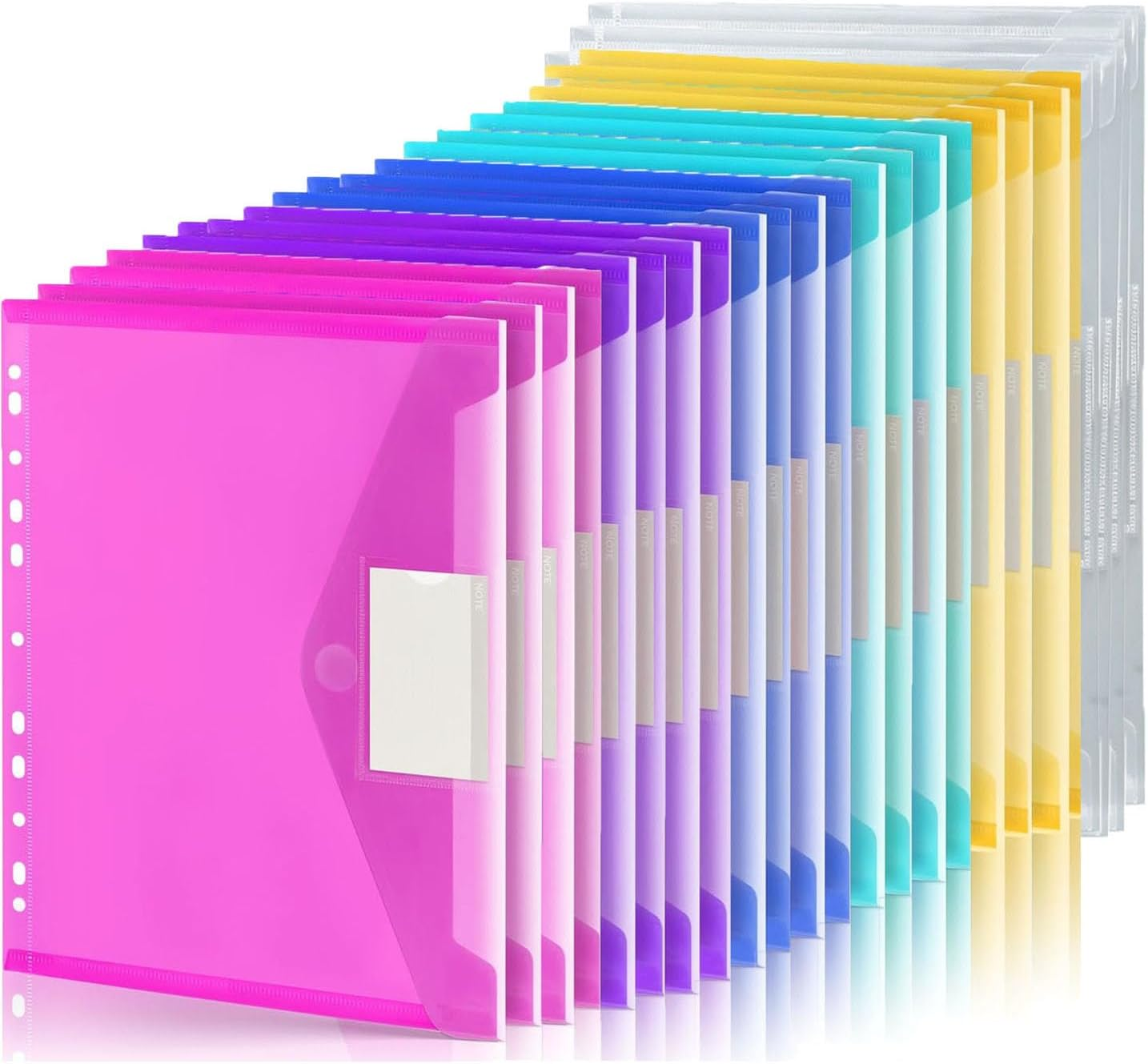 24 Pack 6 Colours File Folder Envelopes with Label Pocket,Envelope Binder Folders with 11 Holes and Tab Pockets and Buttons,Plastic File Folder Envelopes for Offices Schools Homes image number 4