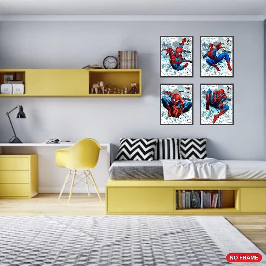 Purplehearts | Spiderman Watercolor Wall Art Poster Prints Set of 4 UNFRAMED ( 8'' X 10'' ) Posters for Boys Room Decor, Avengers Poster, Superheroes Art, Room, Multicolor, 8''X10'' image number 1