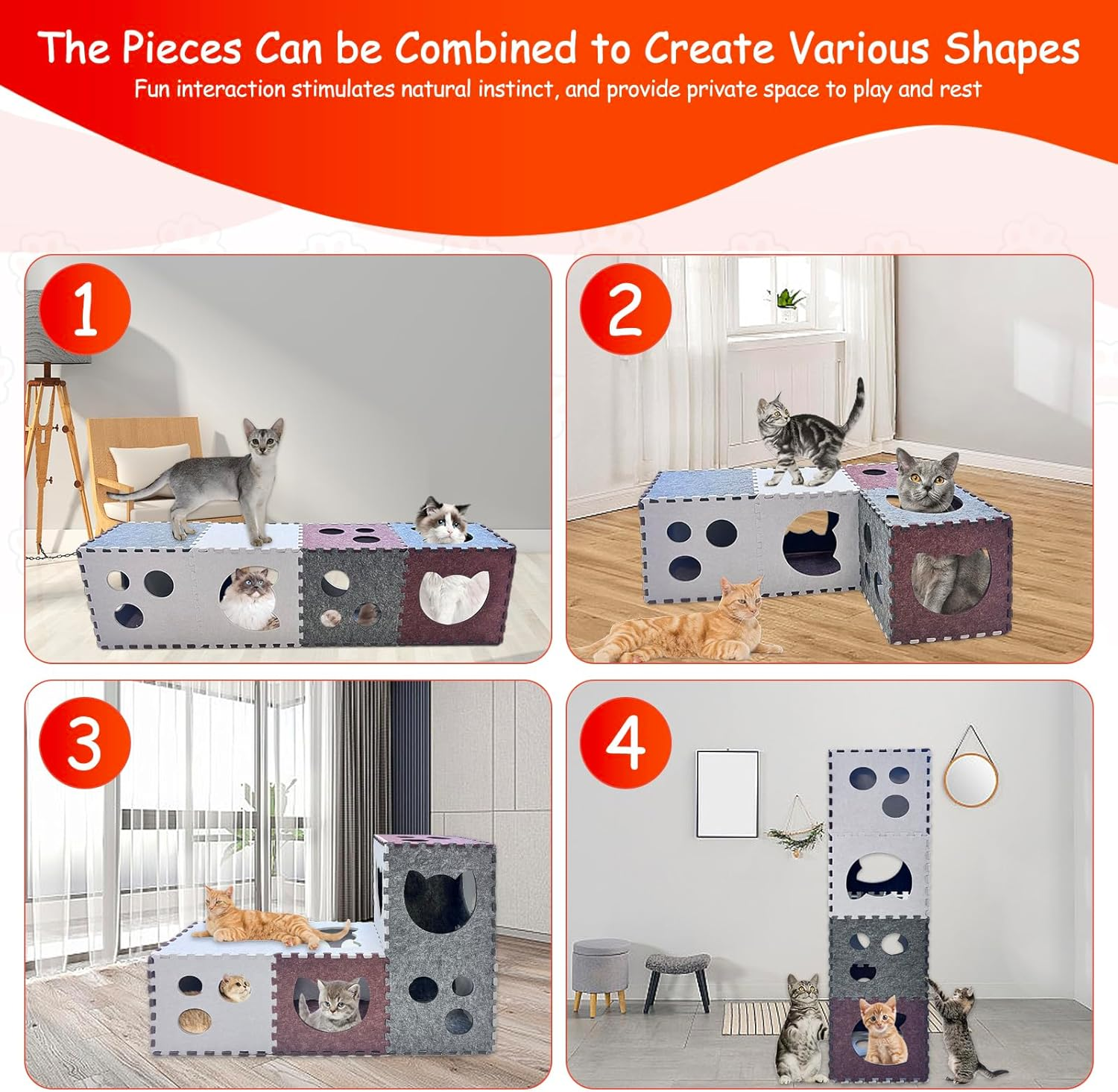 18 PCS Cat Tunnel for Indoor Cats,Diy Transformable Cat Hideaway Cave,Kitten Play Tubes and Tunnels,Felt Peekaboo Cat Toy with Interactive Peek Holes image number 1