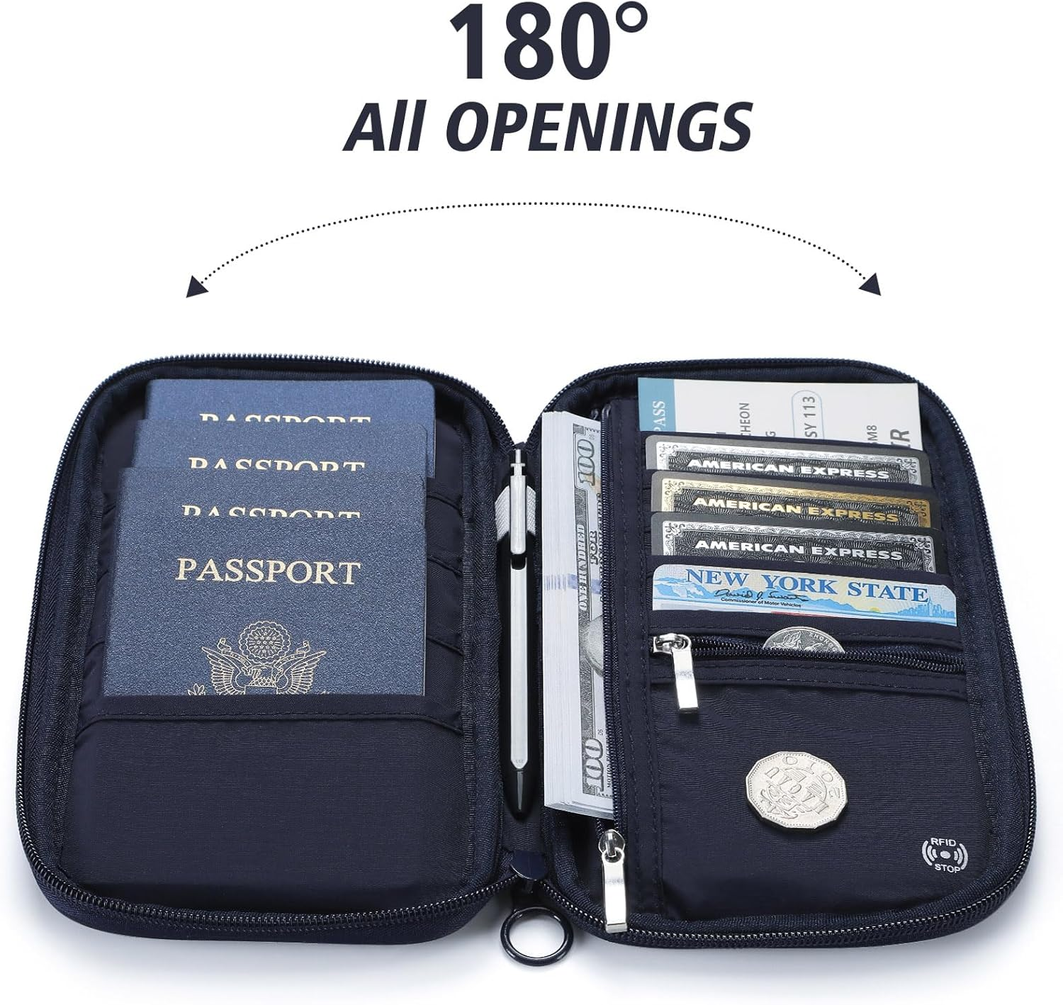 SEPWIK Travel Passport Wallet RFID Family Passport Holder with Hand Strap, Waterproof Travel Document Organizer for Credit Card, Boarding Pass, ID, Money, Flight Tickets Scandihome Series - Green image number 4