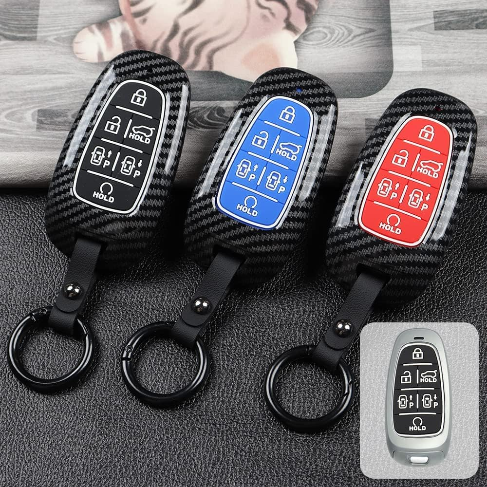 Ontto Plastic Car Key Fob Cover Fit for Hyundai Tucson Sonata DN8 NX4 Ioniq 5 Nexo New Santa Fe Grandeur Azera 2019 2020 2021 2022 Keyring Accessories Remote Key Holder Keychain 6 Buttons Black