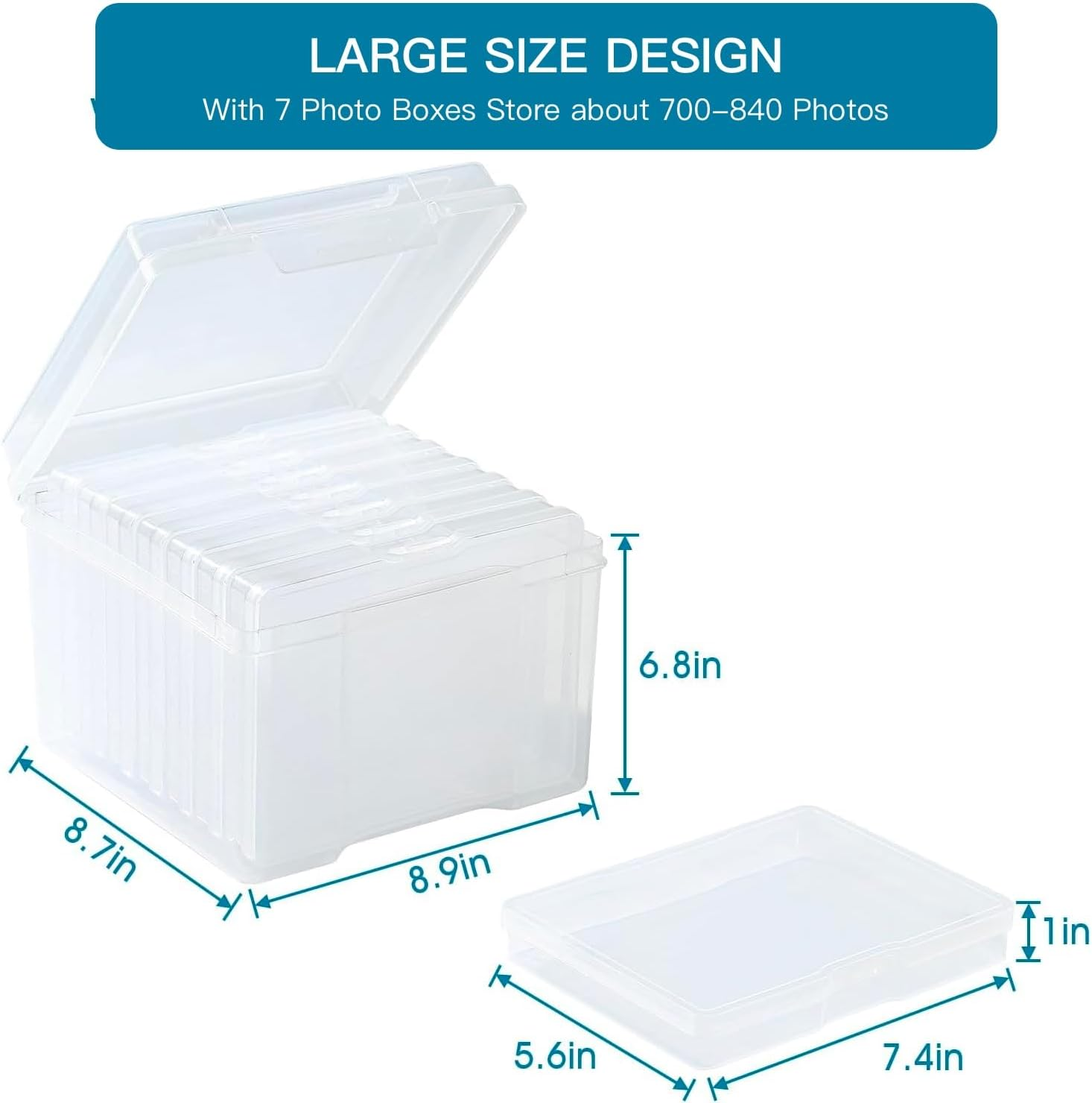 7-Pack Archival Photo Storage - 5X7" Crystal Clear Craft Organizers with Adjustable Dividers & Ergonomic Handle, Acid-Free Scrapbook Boxes for Photos, Stamps, Memorabilia Preservation (Clear, 7) image number 3