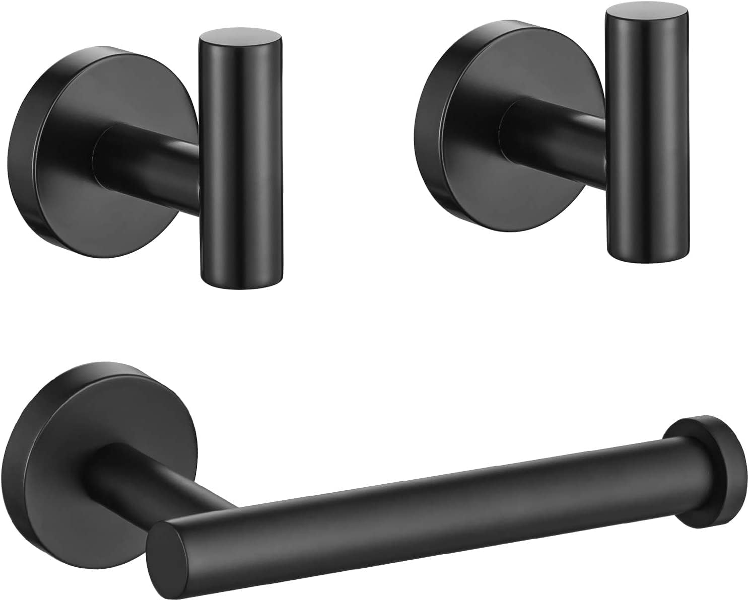 Bathroom Hardware Set 6-Piece - Towel Bar Toilet Paper Holder Wall Mounted 2 Towel Hooks 2 Adhesive Hooks - Stainless Steel Bathroom Accessories（Black）