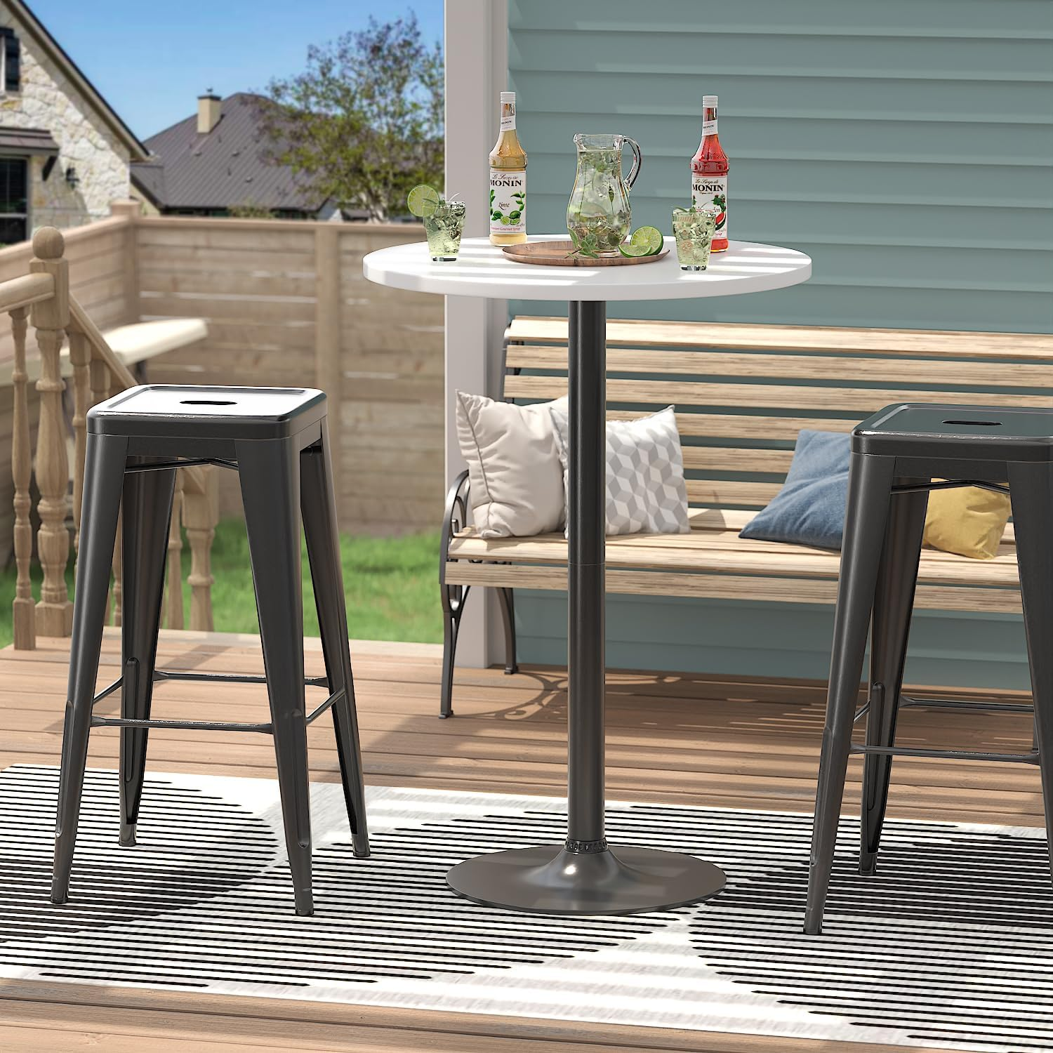 Furmax Bistro Pub Table round Bar Height Cocktail Table Metal Base MDF Top Obsidian 60.5Cm Top, 100Cm Height image number 2