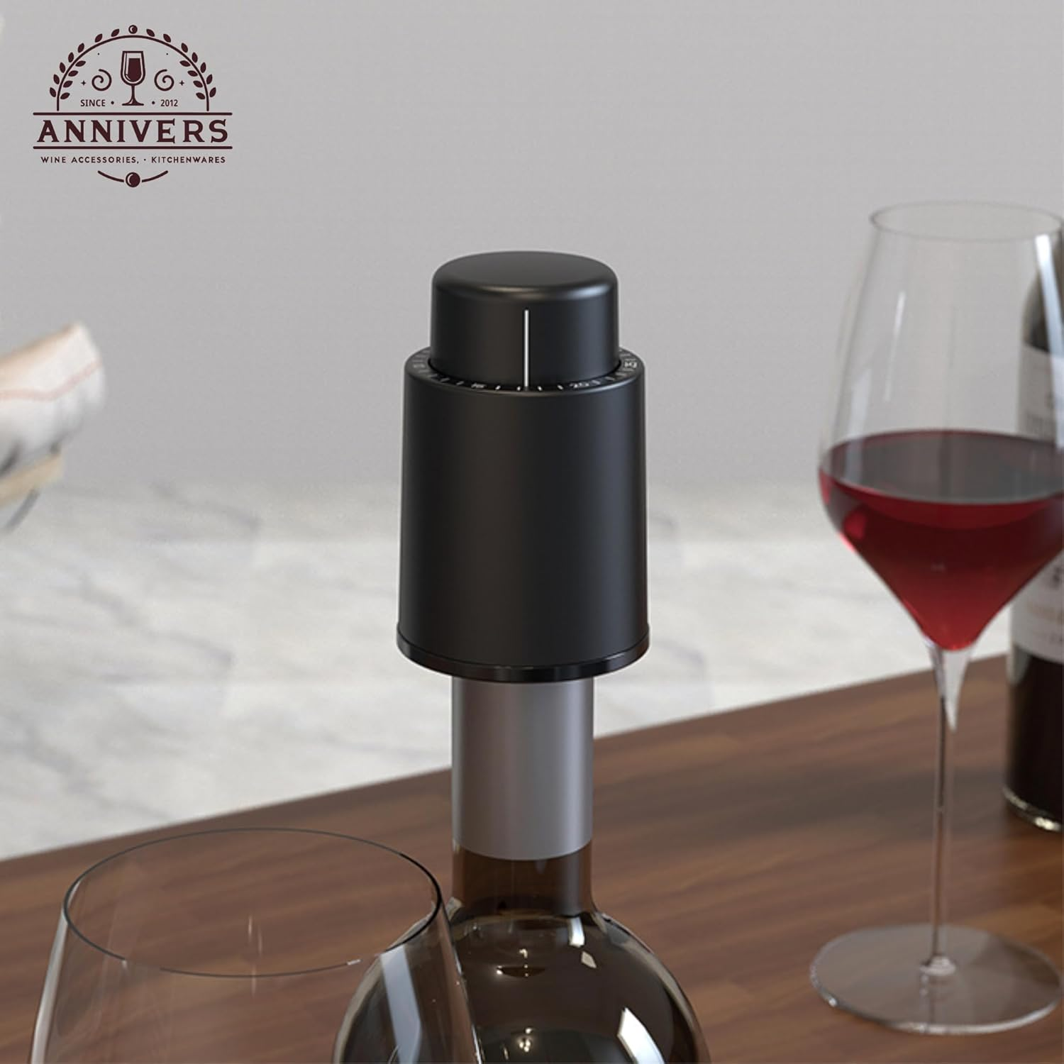 ANNIVERS [4 Pack] Vacuum Wine Bottle Stopper Wine Cork Air Pump Wine Stopper Saver Sealer, Reusable Leak Proof Silicone Seal Keep Fresh with Date Scale for All Wine Bottles, Bouchon Bouteille De Vin image number 4