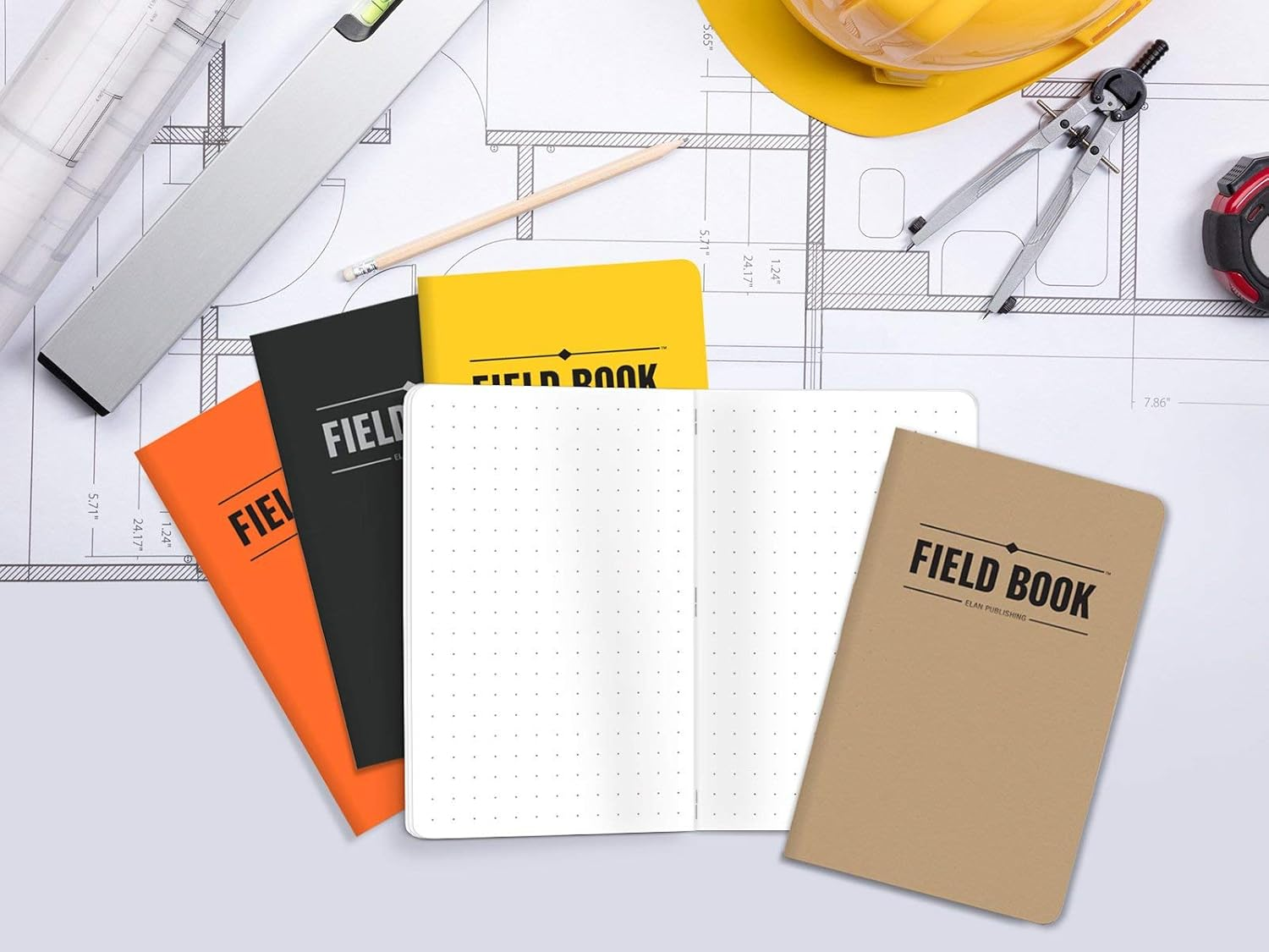 Field Notebook - 3.5"X5.5" - Combination of Kraft, Black, Orange, Yellow - Dot Graph Memo Book - Pack of 5 image number 3