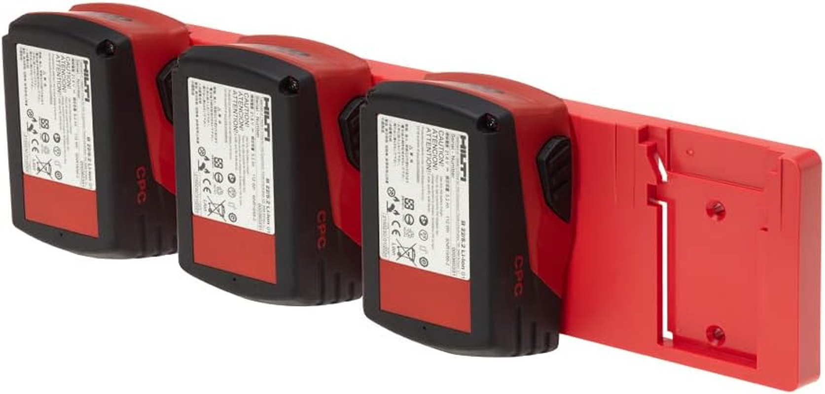 Heavy-Duty Wall Mount Battery Holder for Hilti 22V Batteries by 48 Tools - Durable, Easy-Install Design, Uv-Stabilized ABS, Red image number 1