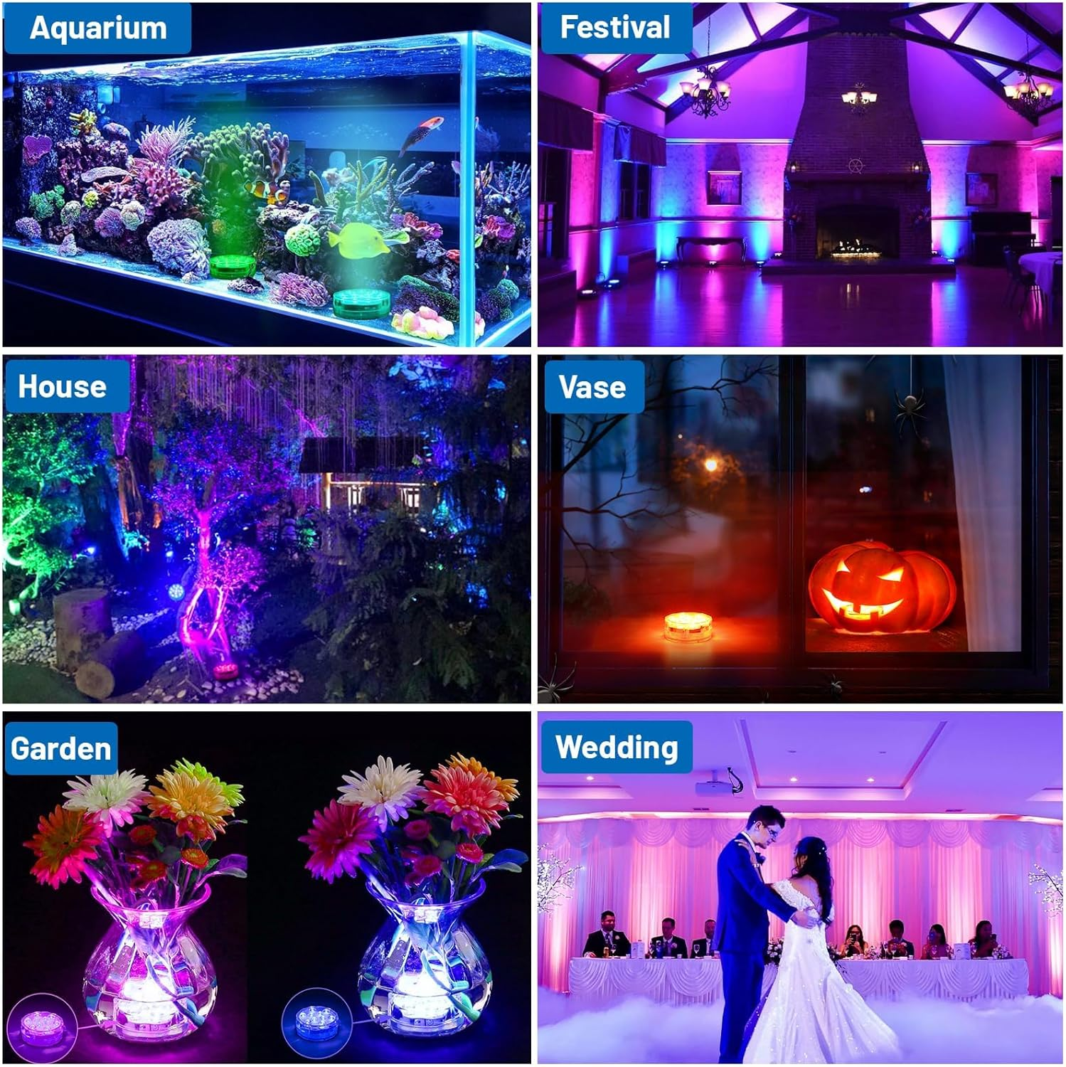 Hot Tub Submersible LED Pool Lights with Adhesive Back and Remote Control, RGB Color Battery-Powered Waterproof for Ponds, Decoration, Parties, Vase Bases, Spas, Aquariums (2-Pack) image number 1