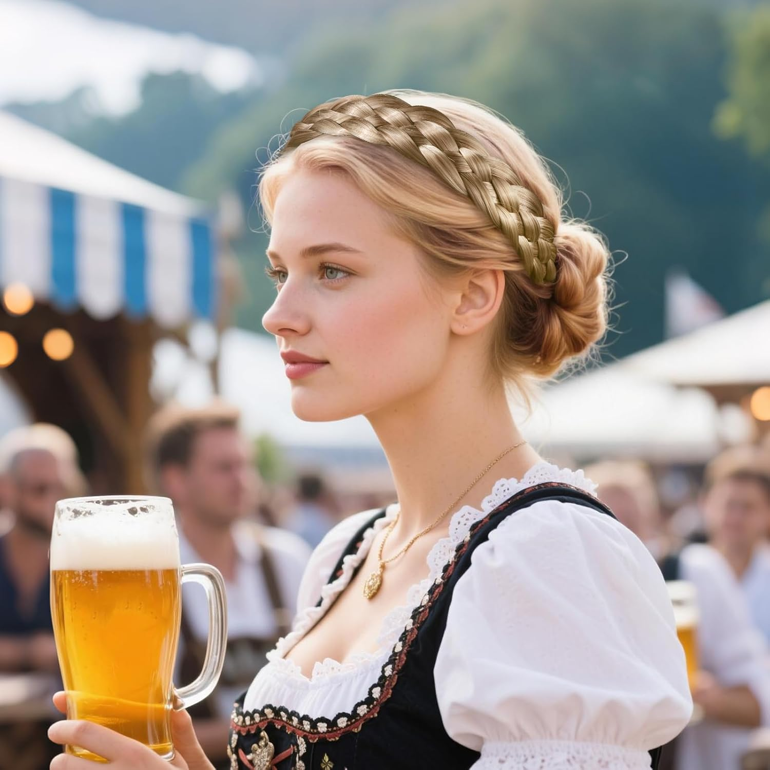 BOFUNX Women'S Hair Band Braided Headband Dirndl Braid Hair Accessories for Oktoberfest Wedding Party - Dark Brown image number 2