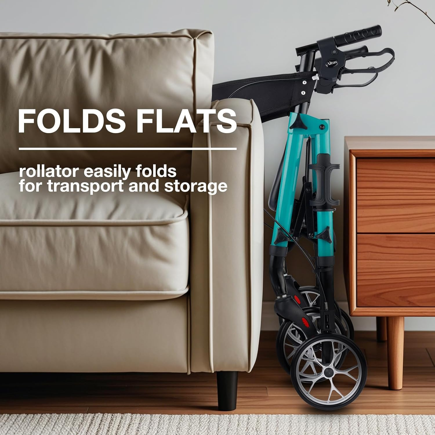 Altus Classic Walker with Seat Rollator Height Adjustable Folding Deep Teal image number 1