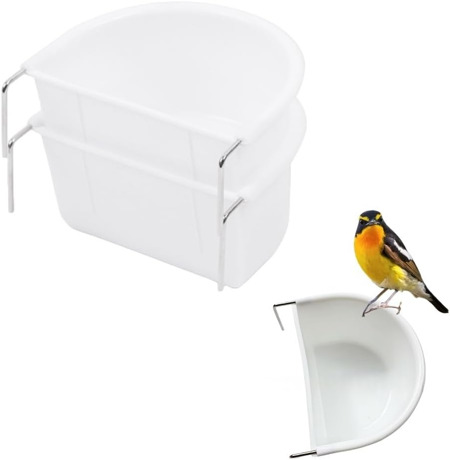 Aknebriax Bird Cage Feeder 2PCS Hanging Bird Food Bowl with Hook 4.3X3.9X2.1 Plastic Water Feeder Bowls for Cage image number 1
