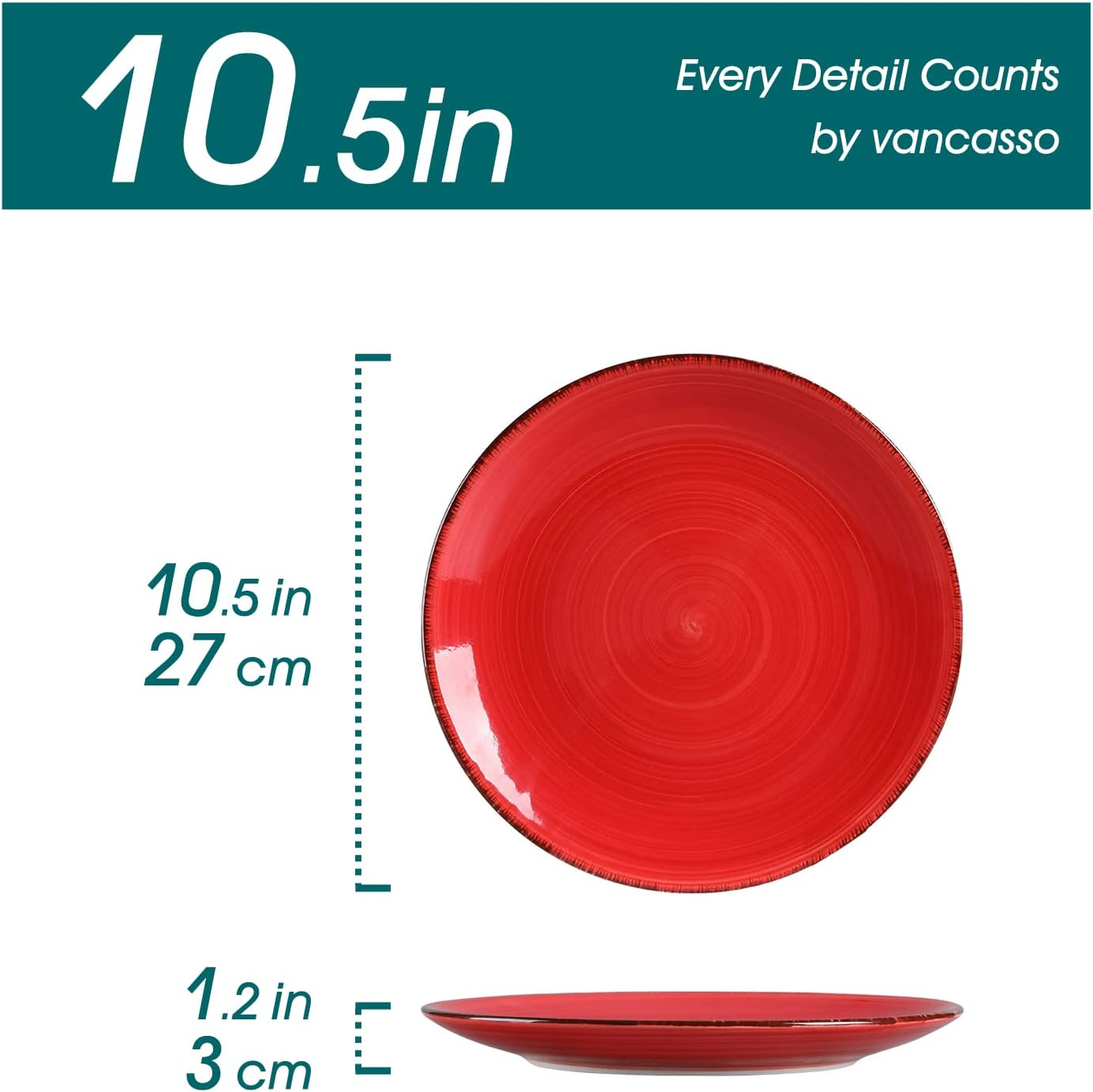 Vancasso Bonita Stoneware Dinner Plate Set for 6 People, Diameter 27 Cm Plate Set, Crockery for Dishwasher and Microwave, Pasta Plate, Breakfast Plate, Cake Plate, Warm Colour image number 3