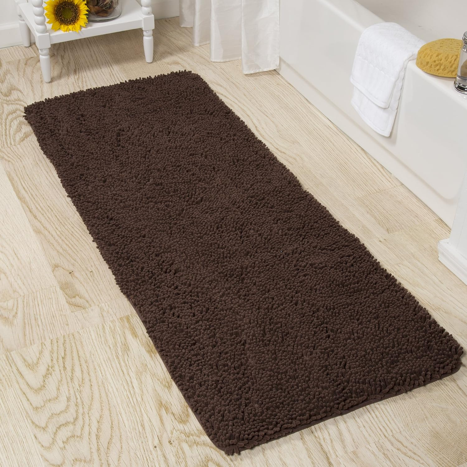 Lavish Home Memory Foam Shag Bath Mat 2-Feet by 5-Feet - Ivory, 24 Inches X 58 Inches X 1.25 Inches