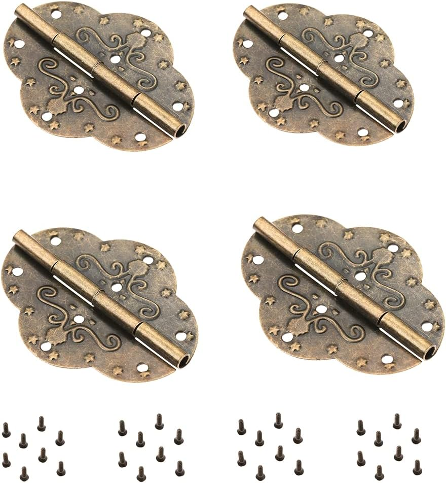 Dophee 4Pcs 2.72"X2.09" Antique Bronze Cabinet Hinges, Retro Style Iron Decorative Embossing Hinge for Wooden Jewelry Box Case image number 4