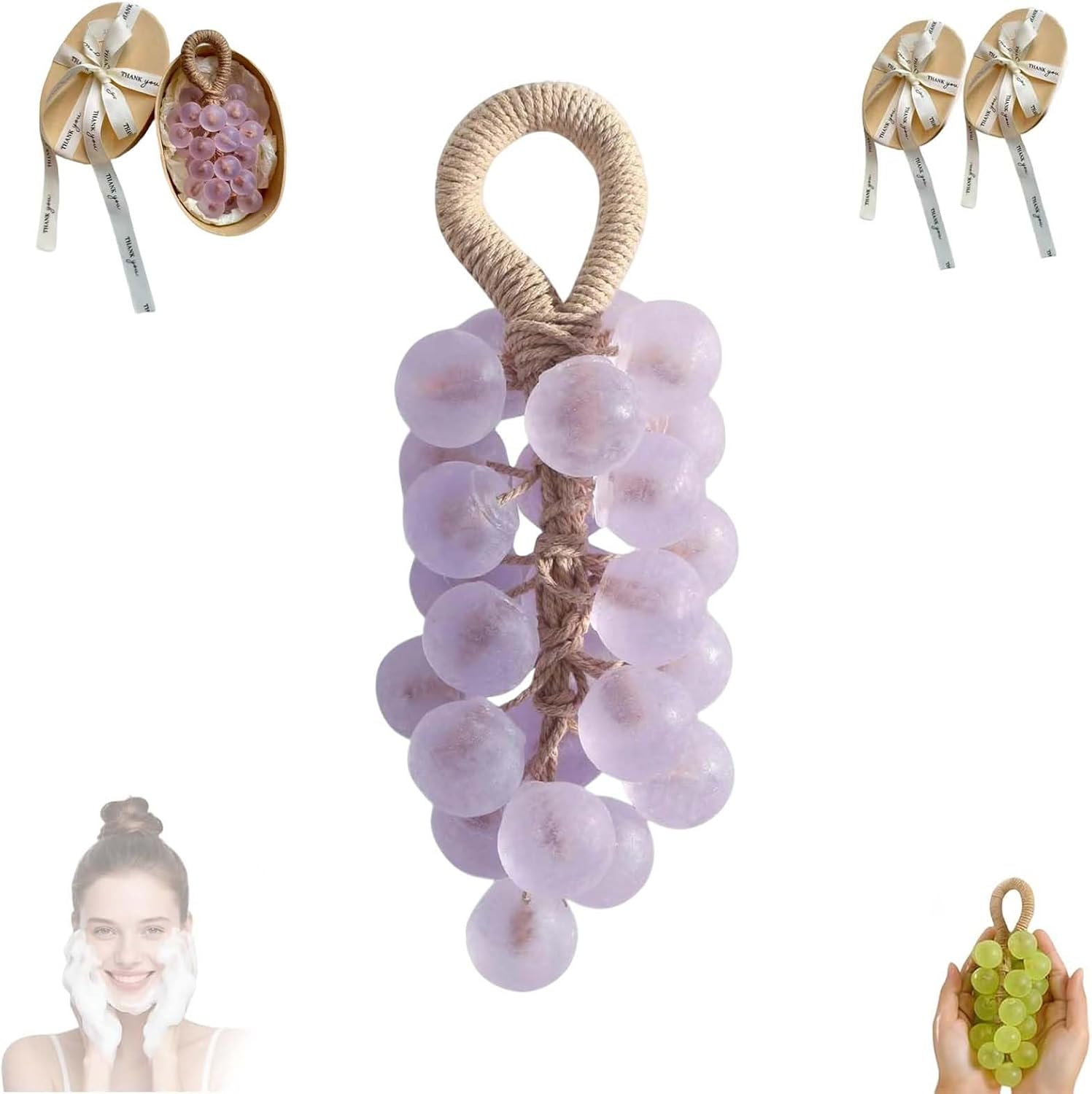 FLYTIN Grape Soap on a Rope, Handmade Crystal Grape Soap - Personalized Handcrafted Cleansing Tool, for Bathroom/Travel Washing Hands, Men Women All Skin Types (1, Purple) - Green image number 5