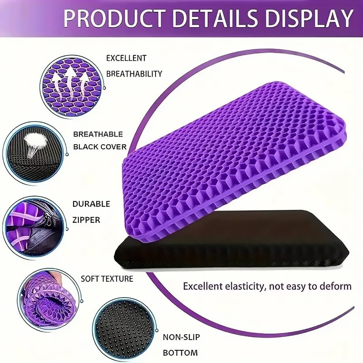 AIMALL Gel Seat Cushion Honeycomb Design Large Size 15In/15.7In/16.5In/18.5In, Silicone Cooling Pad with Non-Slip Bottom & Breathable Cover for Office, Car, Home image number 4
