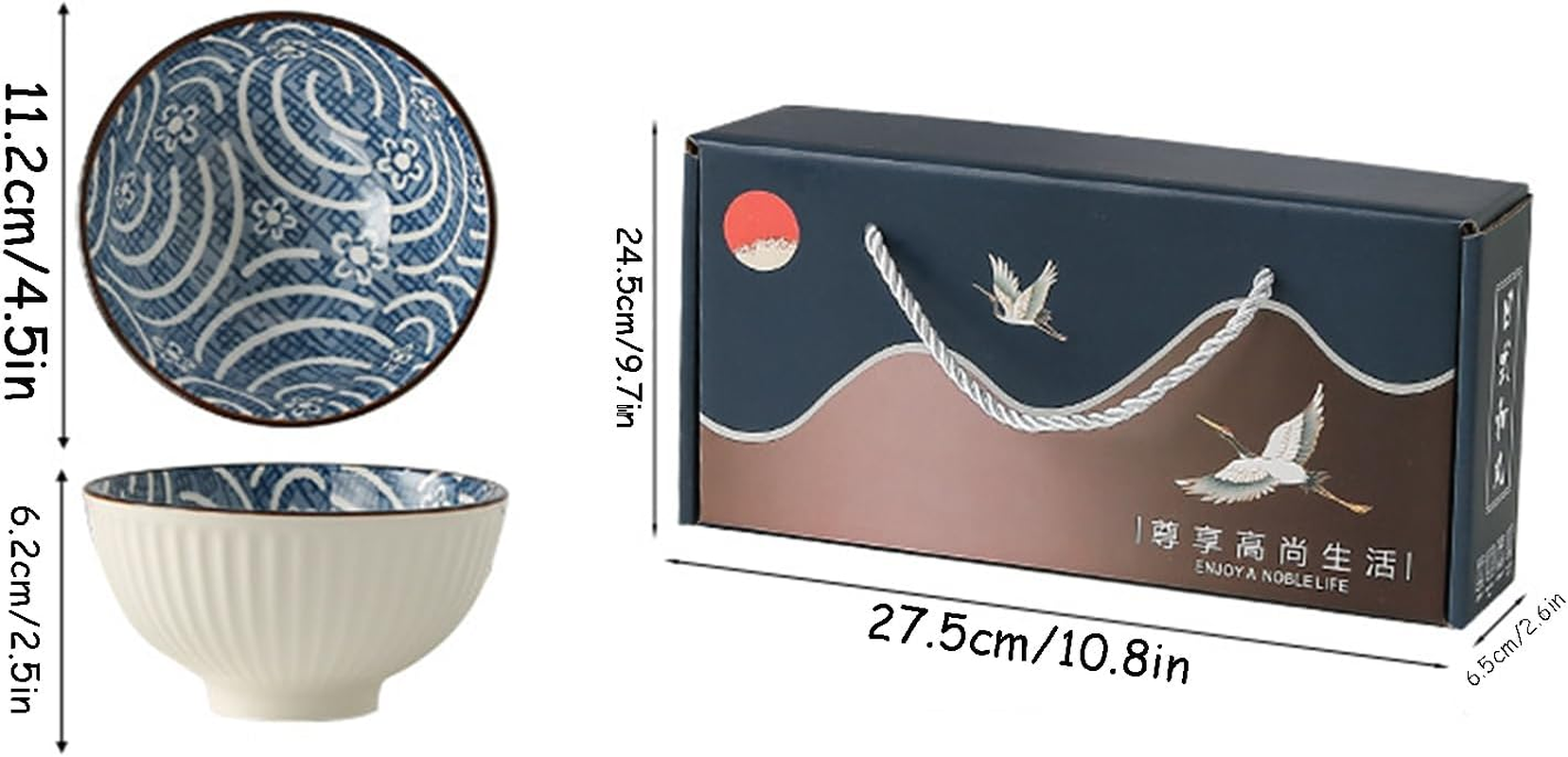 6Pcs Japanese Ceramic Rice Bowls,Blue and White Dipping Bowls Soy Sauce Dish Small Ceramic Bowls Ideal for Sauces Snacks and Party Food Unique Floral Design Kitchen Tableware,300Ml/10 Oz image number 5