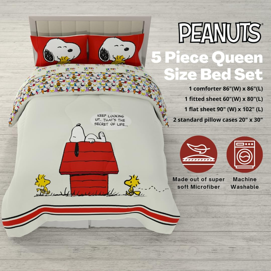 Franco Peanuts Classic Pals Super Soft Comforter and Sheet Set, 5 Piece Queen Size, (Official Licensed Product) Collectibles image number 3