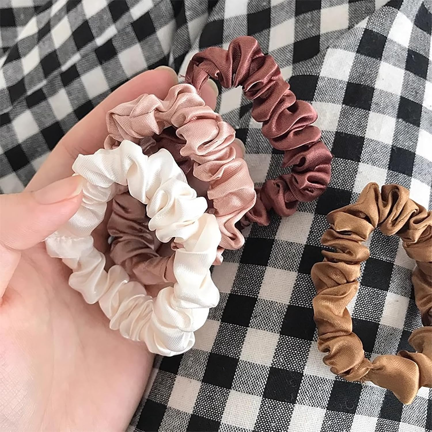 Yxvyxymyxxg​ Satin Scrunchies Set - 6-Piece Small Silk Hair Ties in Mixed Colors, Smooth & Comfortable for All Hair Types, Easy on Hair image number 3
