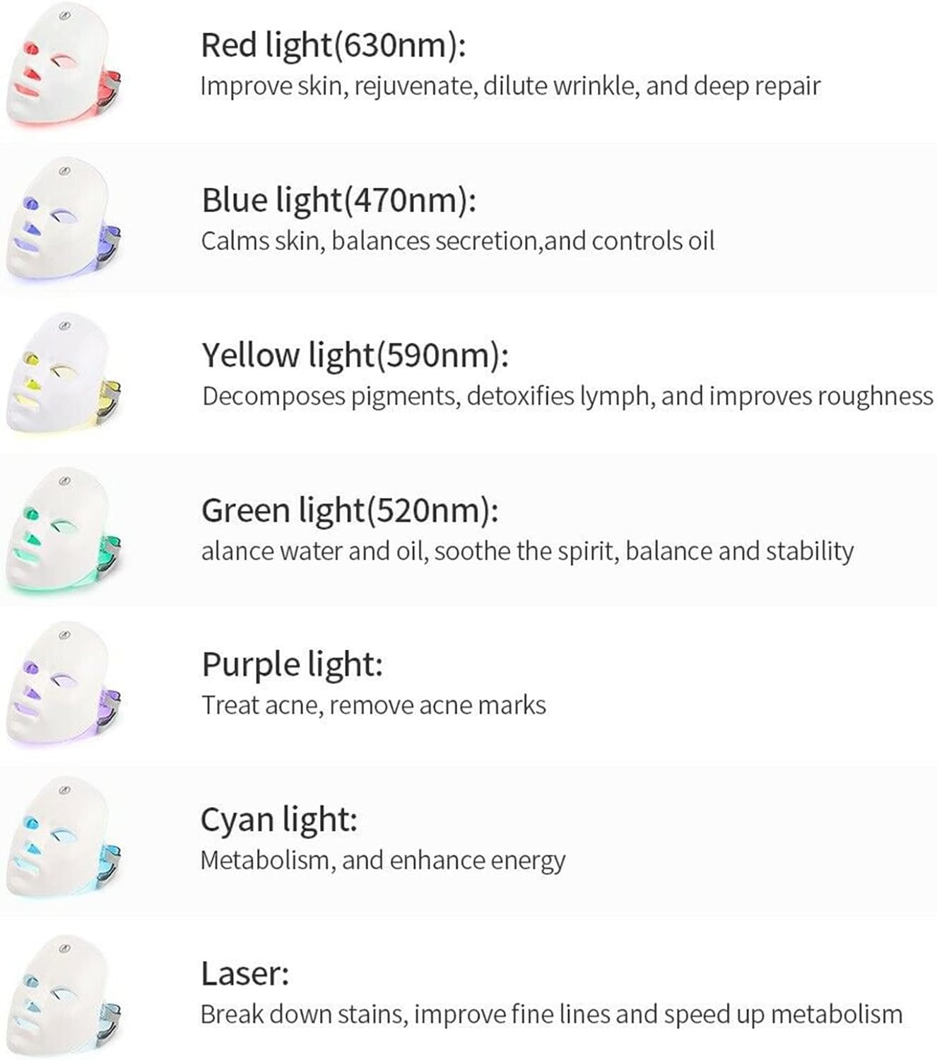 Beauty Skin Photon Mask, 7 Colors USB Charging Tightening Hydrating anti Aging Beauty Mask, Total Care Face Beauty Tools for Wrinkle Removal image number 5