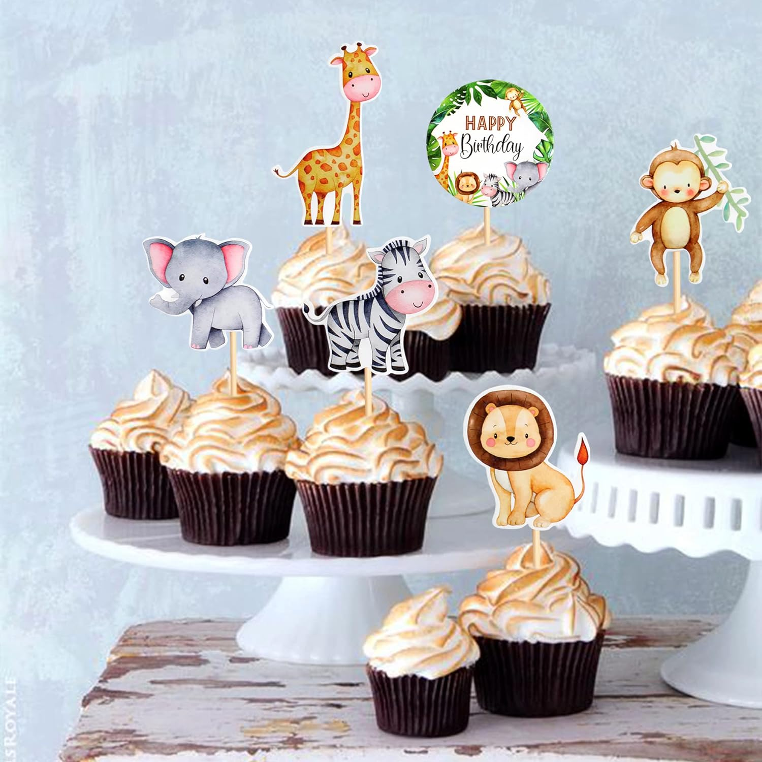 24Pcs Jungle Safari Animal Theme Cupcake Toppers Dessert Muffin Cake Picks Cake Decoration for Jungle Safari Themed Party Baby Shower or Birthday Party Decoration image number 2