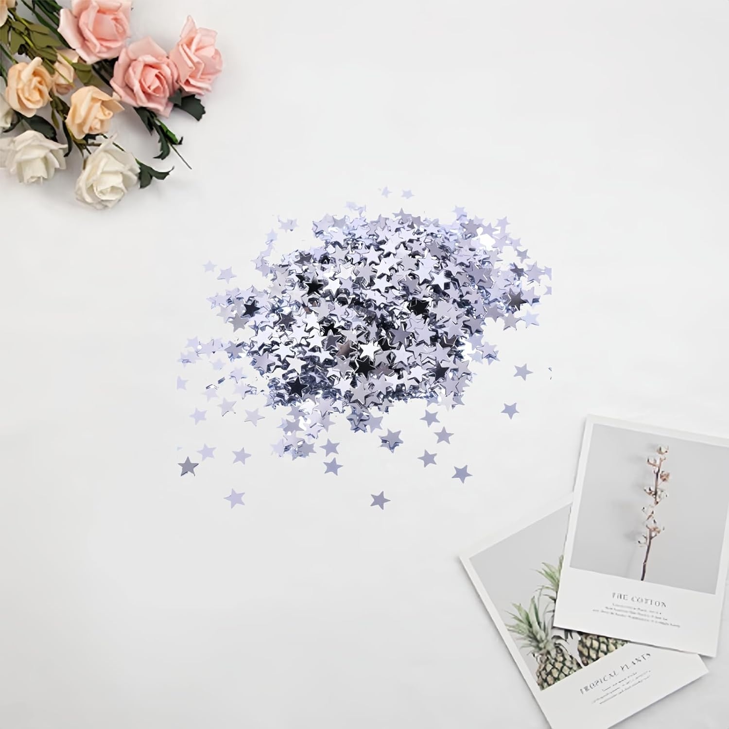 Confetti Glitter, 4000Pcs 30G Plastic Stars Confetti Sparkly Sequins for Nail Art Decorations and Christmas Party Supplies, Silver image number 2