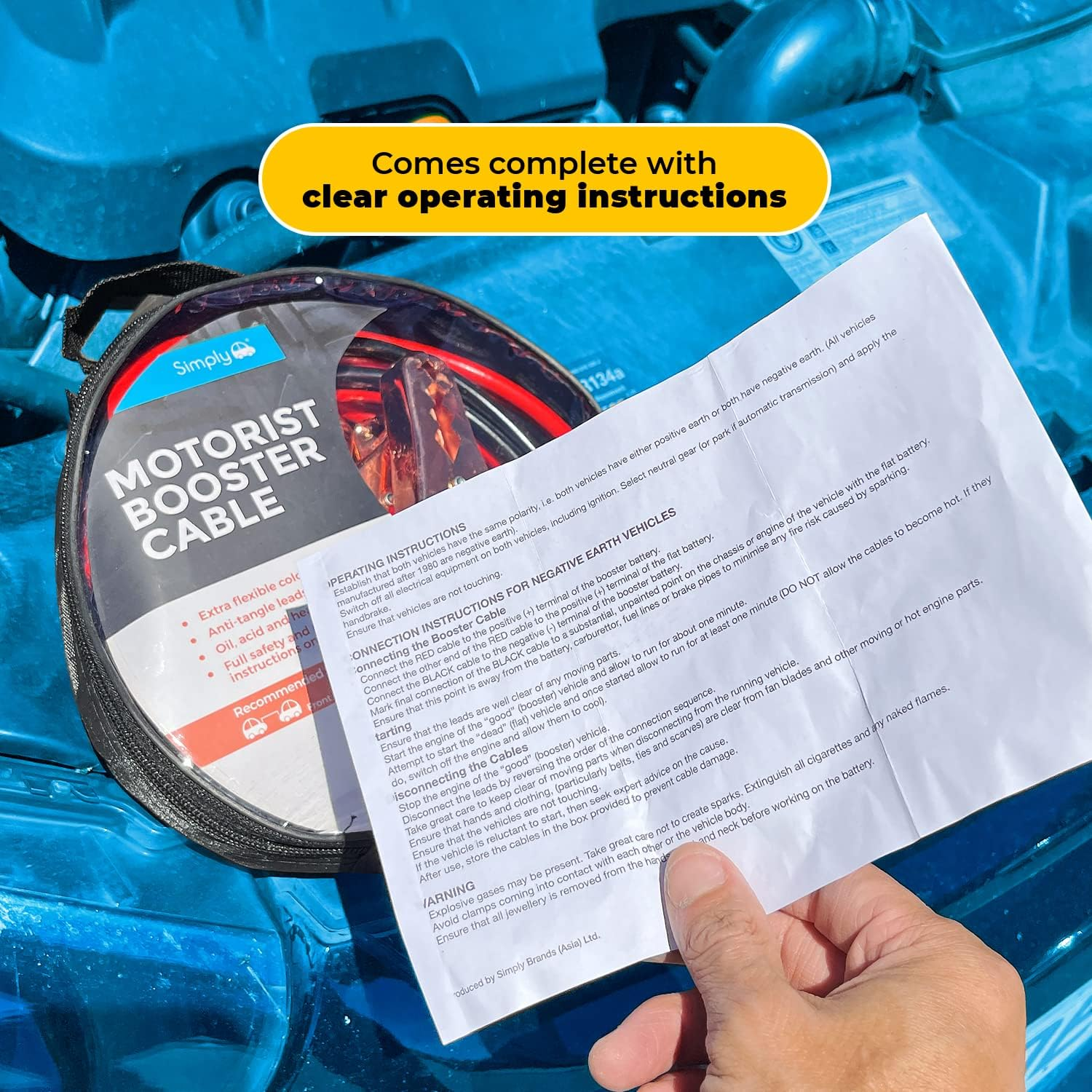 Simply SM200 Zip-Bag Motorist Jump Leads Booster Cable 200AMP 2.5M Long Anti-Tangle Leads Oil Acid and Heat Resistant PVC Fully Insulated Metal Clips and Operating Instructions image number 2