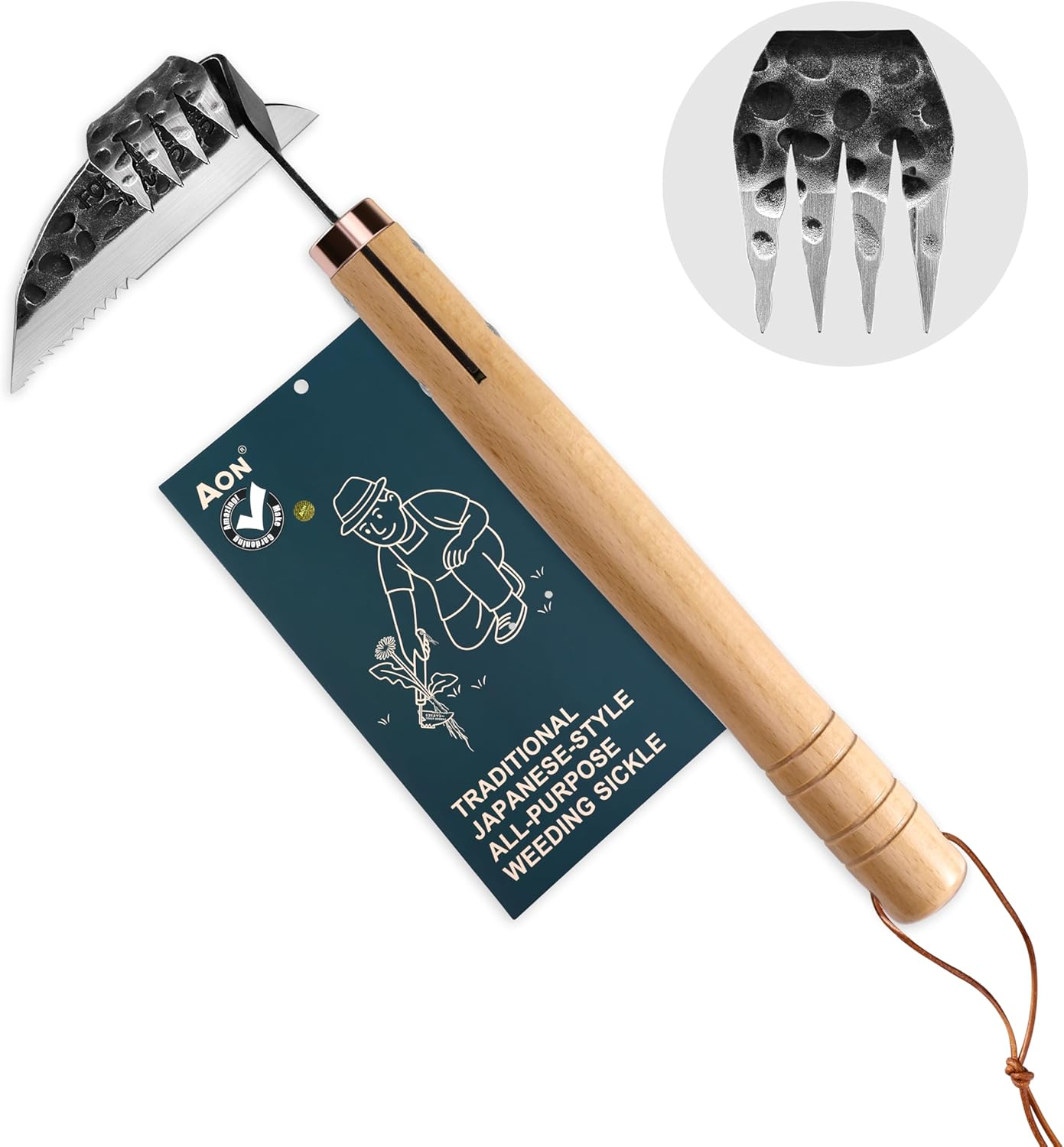AON All-Purpose Japanese Weeding Sickle & Razor Hand Hoe, Forged Steel Weed Puller Tool with Sharp Edge & 4-Tine for Digging, Weeding, Uprooting in Vegetable Gardening, Backyard or Raised Garden Beds image number 4