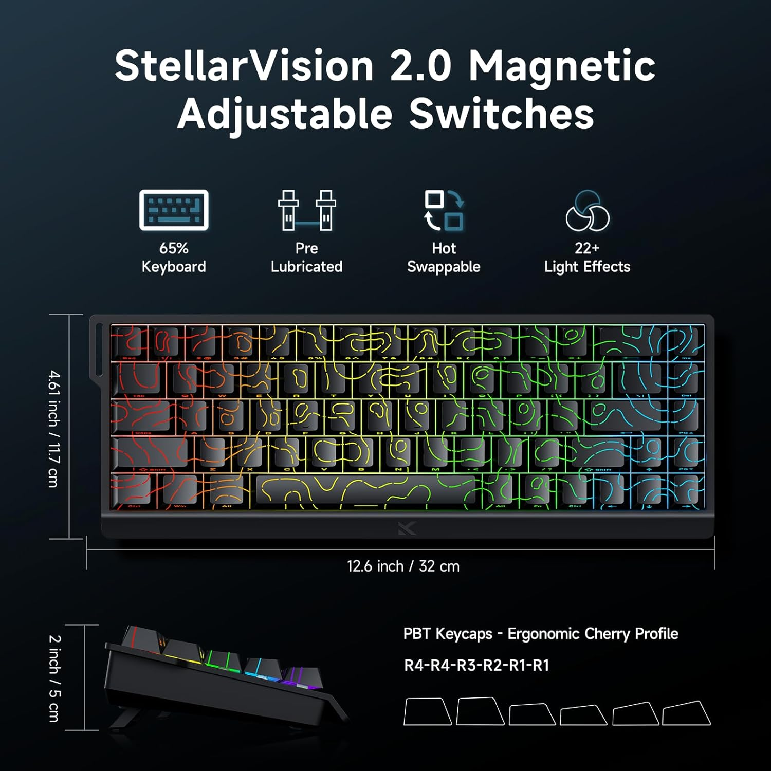 MCHOSE ACE 68 60% Mechanical Gaming Keyboard Wired Rapid Trigger Hall Effect Keyboard Magnetic Switch Adjustable Actuation 8000Hz Polling Rate Custom RGB MAC Laptop(Black Topographic TTC Dragon Lord) image number 1