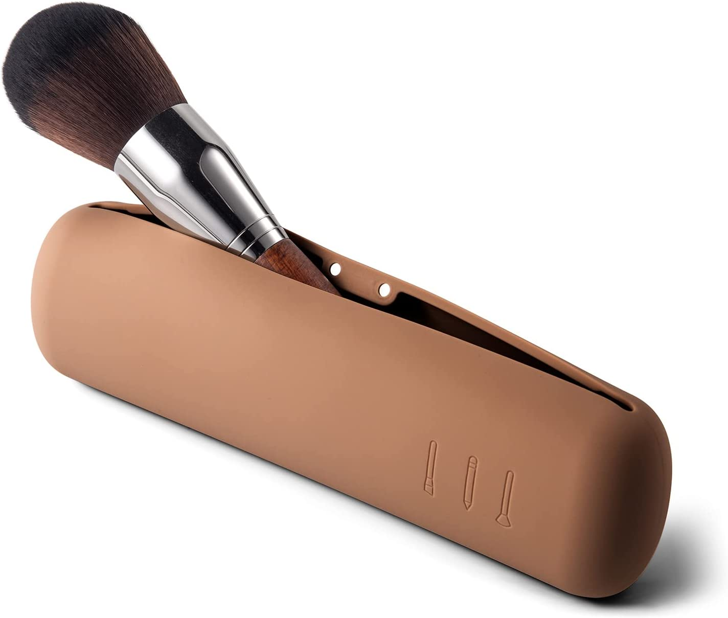BEZOX Silicone Makeup Brush Holder with Magnet Closure - Trendy Rubber Make up Brushes Case &ndash; Portable Cosmetic Brush Pouch for Travel - Brown image number 2