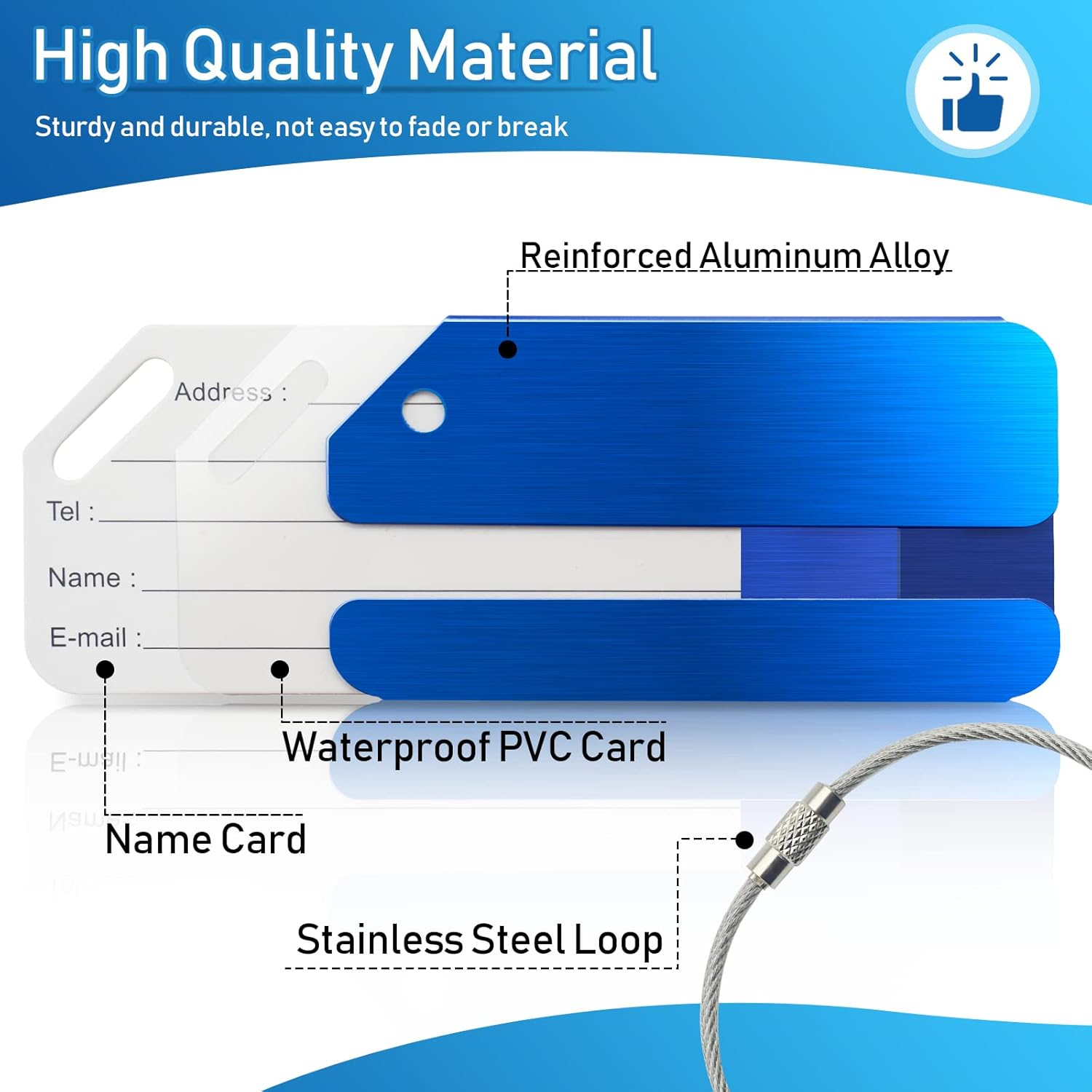 Luggage Tags for Suitcases, 6 Pack Aluminum Tags with Stainless Steel Loops and Privacy Protection ID Card, Colorful Travel Accessories for Suitcases Bags Baggage image number 1