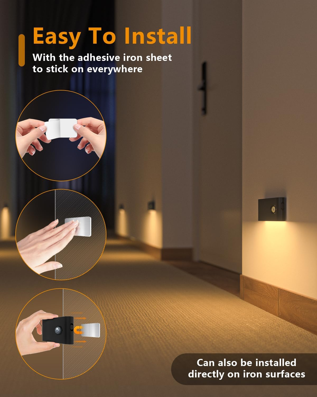 WILLED Motion Sensor Light Indoor, Battery Powered Stair Light Indoor, Rechargealbe Closet Lights, Magnetic Closet Lights for Wardrobe, Bedroom, Stairs, Hallway(3 Packs) image number 4