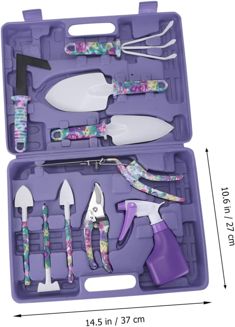 10Pcs Gardening Tool Set Shovel Trowel Rake Shears Cutter Spray Bottle Durable Stainless Steel Handle image number 4