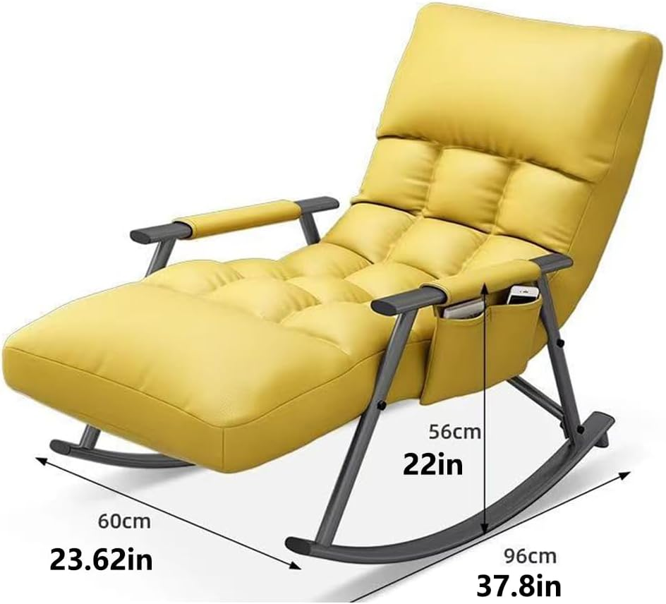 Hbluefat Modern 5 Speed Adjustable Relax Rocking Armchair - Stylish Lounge Sofa Chair for Lie, Sleep, Reading in Living Room, Bedroom, Balcony, Courtyard (Yellow) image number 2
