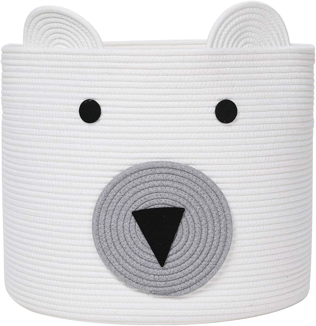 Cottonphant Large Cotton Rope Basket, Animal Basket, 18"X15", Grey, Foldable Laundry Hamper, Toy Storage Bin, for Kids Toys Clothes in Bedroom, Baby Nursery