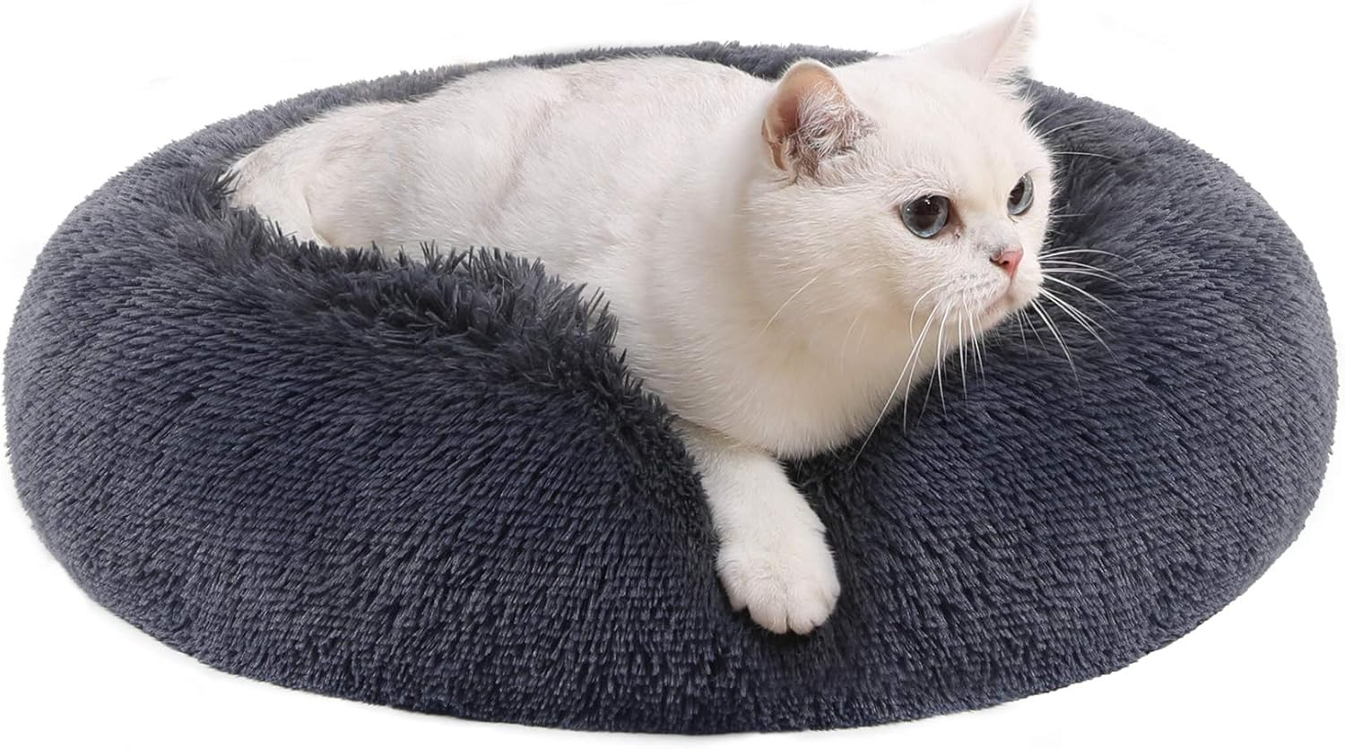 Feandrea Fluffy Dog Bed, Cat Bed, Doughnut Cushion, Washable, Removable Padding in the Centre, Long Plush, 50 Cm Diameter, Ombre Grey PGW037G01 image number 1
