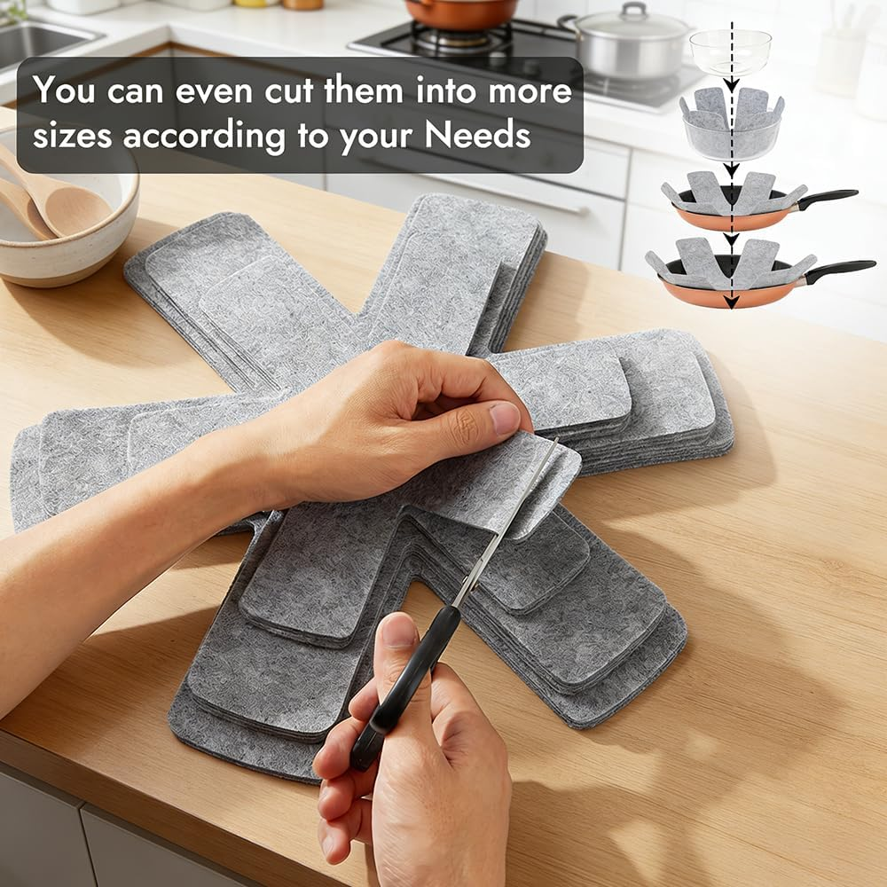 Pot and Pan Protectors, Set of 12 and 3 Different Size, Pot Dividers Pads/Stacking Pan Protectors/Pan Separators Pads for Protecting and Separating Pots and Pans image number 3