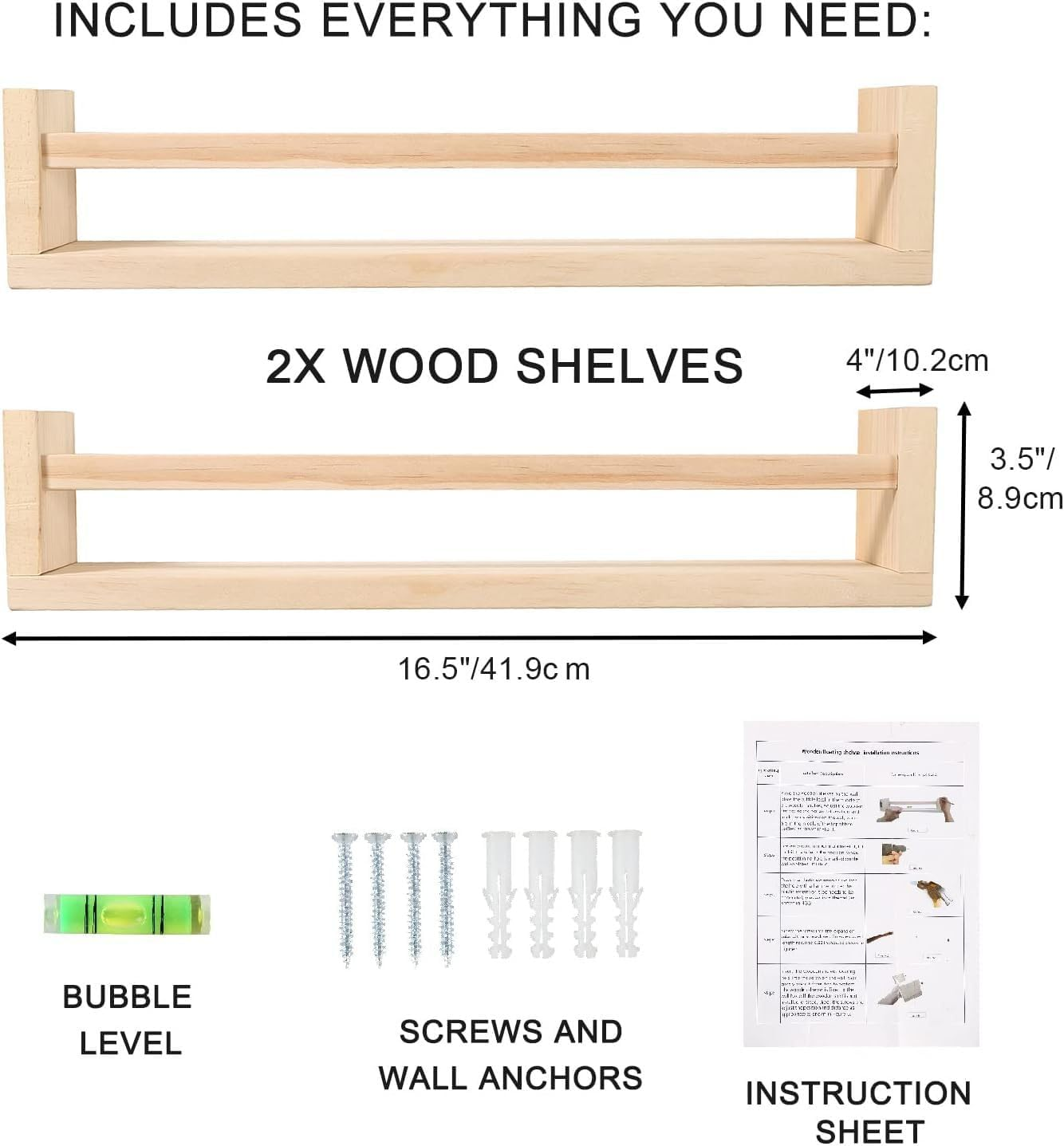 2 Pack Nursery Book Shelves, Wood Floating Book Shelves, Rustic Baby Nursery Shelf Decor for Bedroom, Living Room (Brown) image number 5