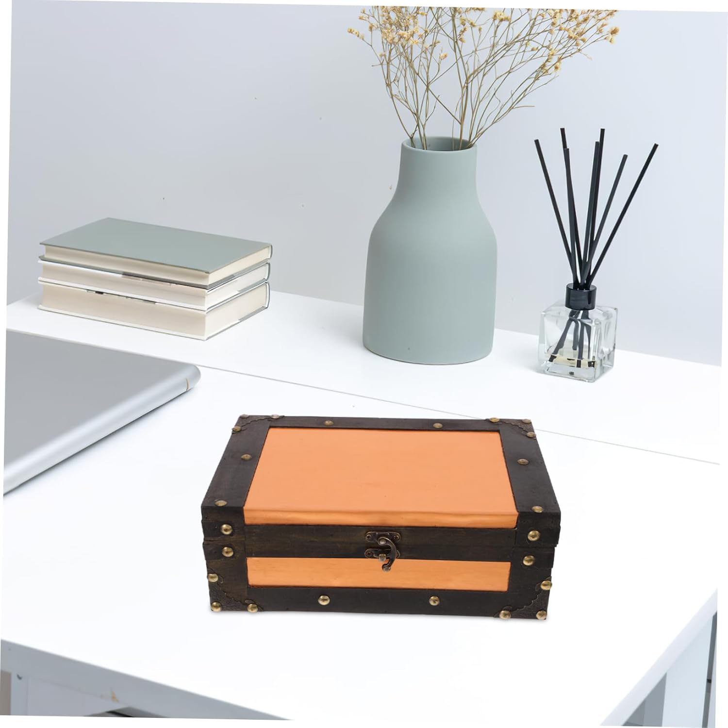 Retro Suitcase Storage Box Lock Wooden Decorative Storage Boxes for Cards Jewelry Souvenirs Home Decor image number 1