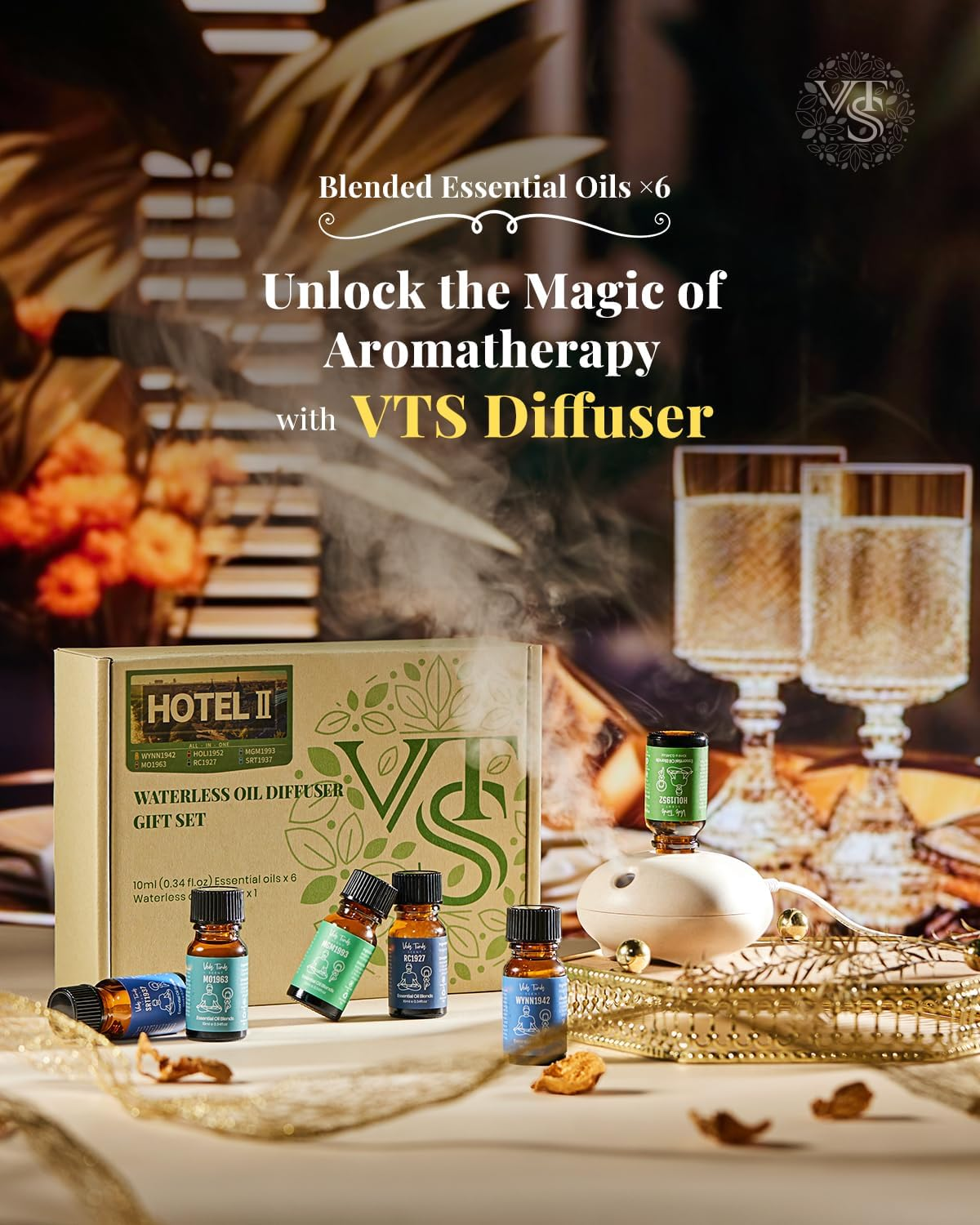 Hotel Scent Essential Oils with Waterless Diffuser, Luxury Hotel Inspired Home Fragrance Aromatherapy Oil Blends 6X10Ml image number 3