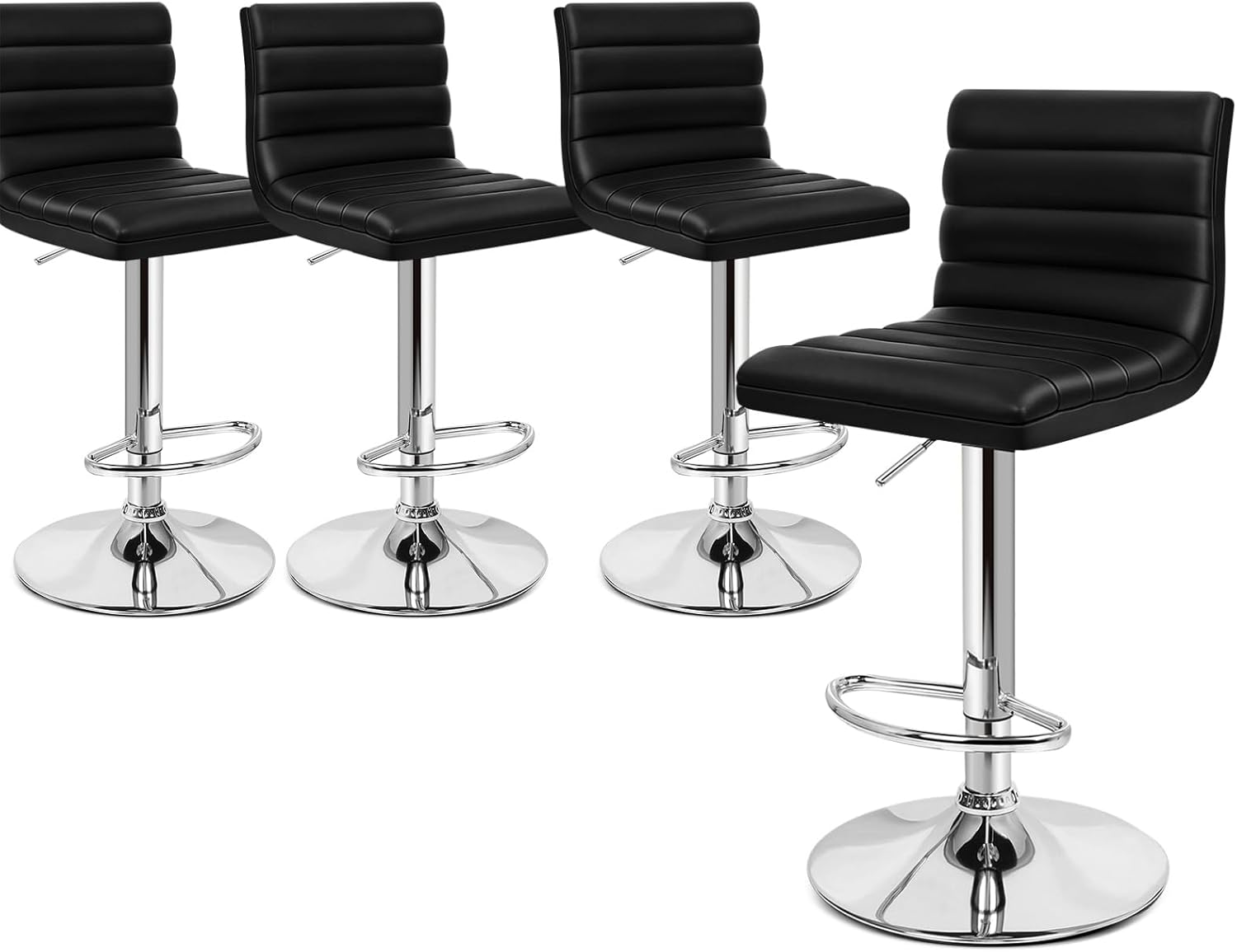 ALFORDSON 4Pcs PU Leather Bar Stool, Kitchen Barstools with Swivel Seat in 62-83Cm Adjustable Height Home Bar Counter Dining Chairs with Footrest & Floor Protector, Black - 2 X Ruel All Black image number 4