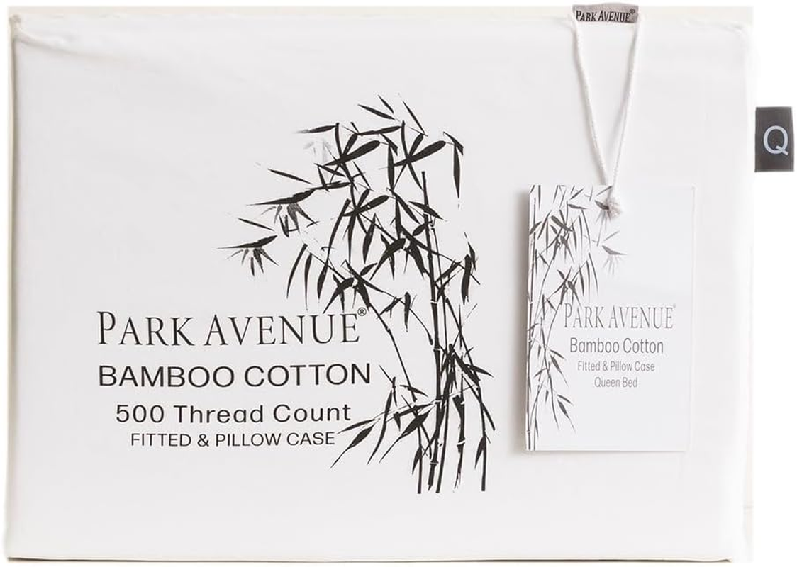 Park Avenue 500 Thread Count Bamboo Cotton Fitted Sheet and Pillowcase Set, Single, White