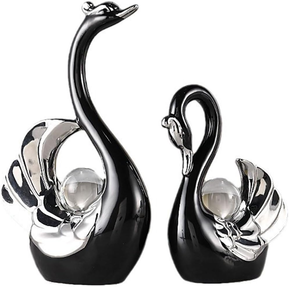 AIMALL 2PCS Ceramic Swan Ornament Set Black and White Modern Figurines for Living Room, Bedroom, TV Cabinet, Coffee Table or Wedding Centrepiece Home D&eacute;cor Display