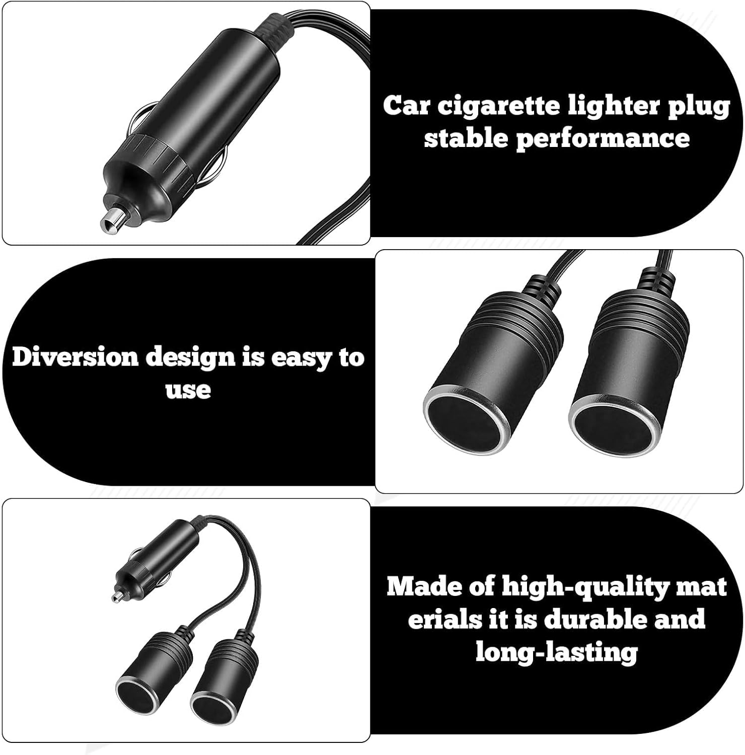 1 to 2 Car Cigarette Lighter Adapter, 2 Pcs Car Charger Adapter 15 CM, 12V/24V Double Adapter, Double Power Adapter Female Socket, 2-Way Splitter Y Adapter for Cars Trucks Rvs, Power Multiple Devices image number 2