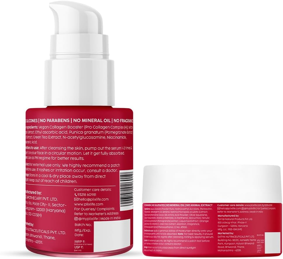 PLIX - the PLANT FIX Collagen Bounce Serum 30Ml and 1.20% Retinol Night Cream 50G with Bakuchi Oil | anti Ageing Combo for Reducing Fine Lines & Wrinkles Vegan Collagen Booster for Plump Skin