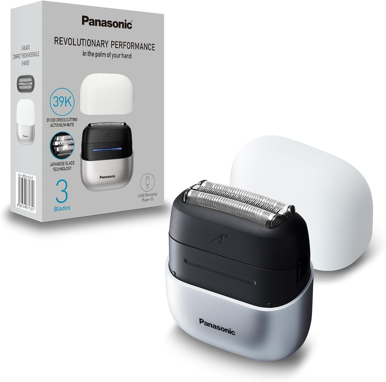 Panasonic Compact 3 Blade High Speed Shaver &ndash; Cordless and USB-C Rechargeable, Waterproof, Touch Activation Easy Slide Switch for Wet or Dry Use (ES-CM3A-K541)