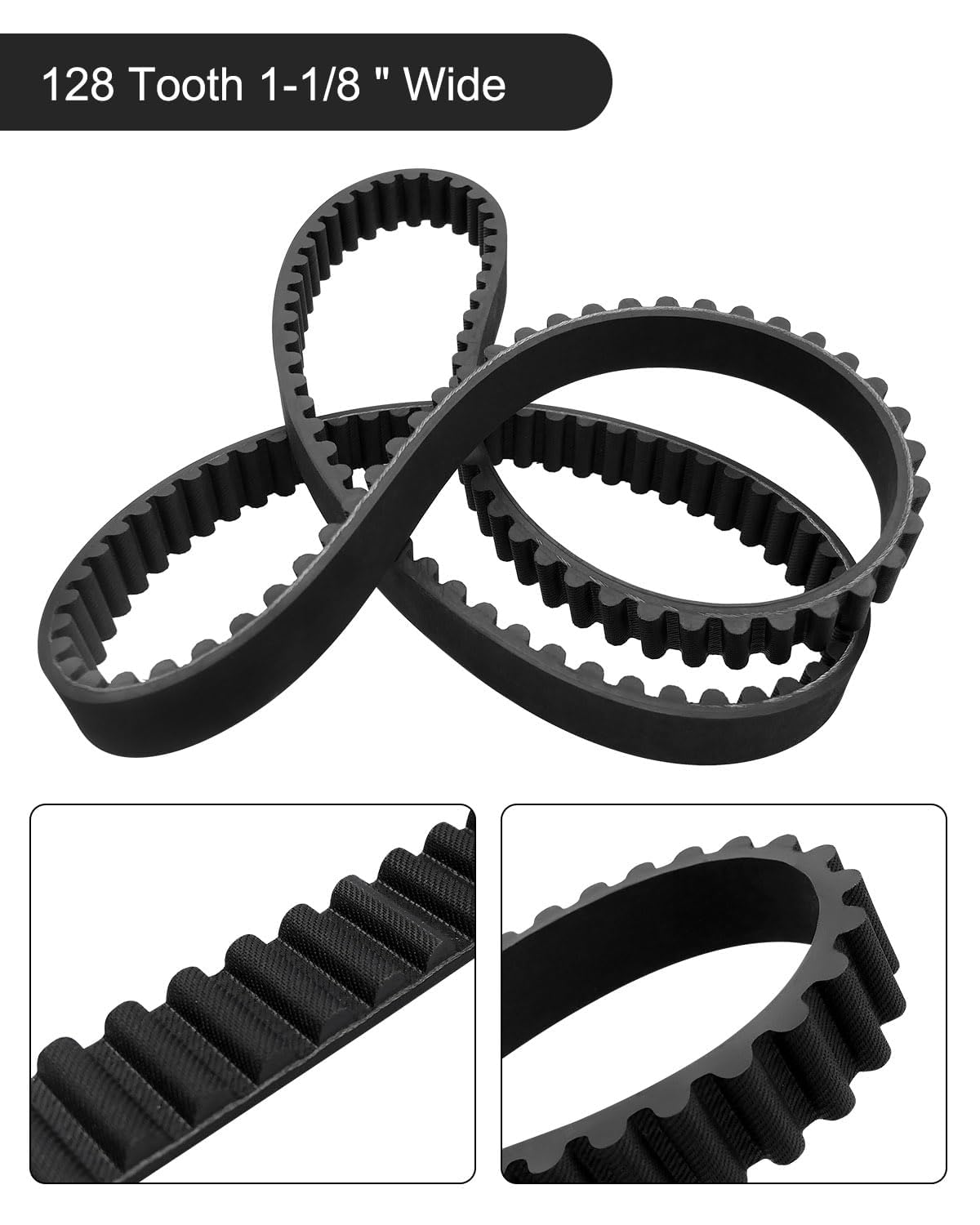 WMJNH 1 1/8 Inch 128T Rear Drive Belt Fits Harley Davidson Sportster 883 & 1200 1991-2003, V-Belt, Black, Nylon, Replaces 40022-91 58-420 1204-0042 image number 5